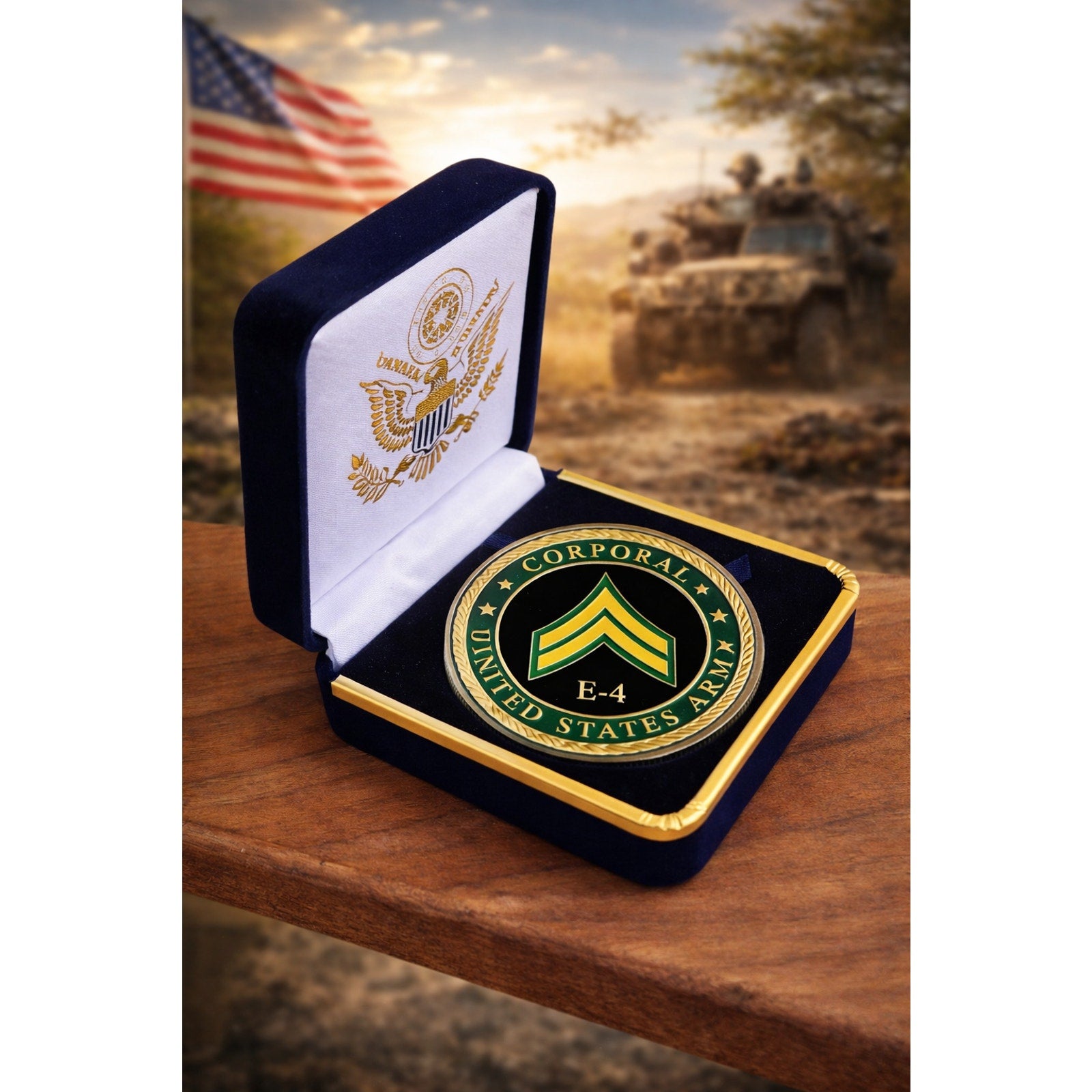 UNITED STATES ARMY - Rank CORPORAL E-4 Challenge Coin with Case ·FAST SHIPPING·