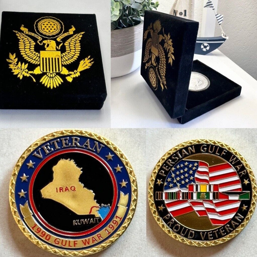 IRAQ VETERAN Challenge Coin (1990 Gulf War 1990) Come With Beautiful Velvet Case