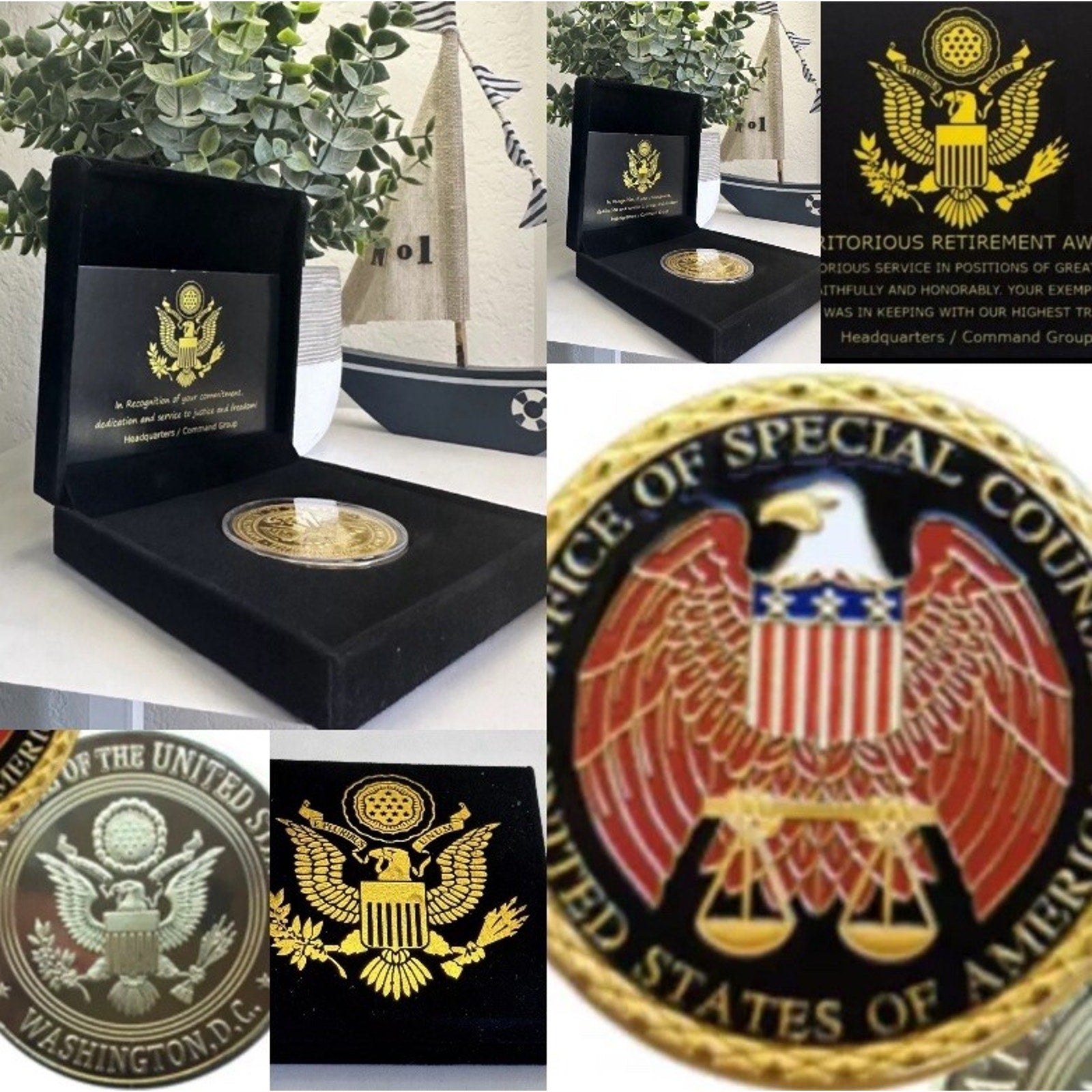 Authentic office speacial counsel Investigation U.S Coin/ W Retirement Award