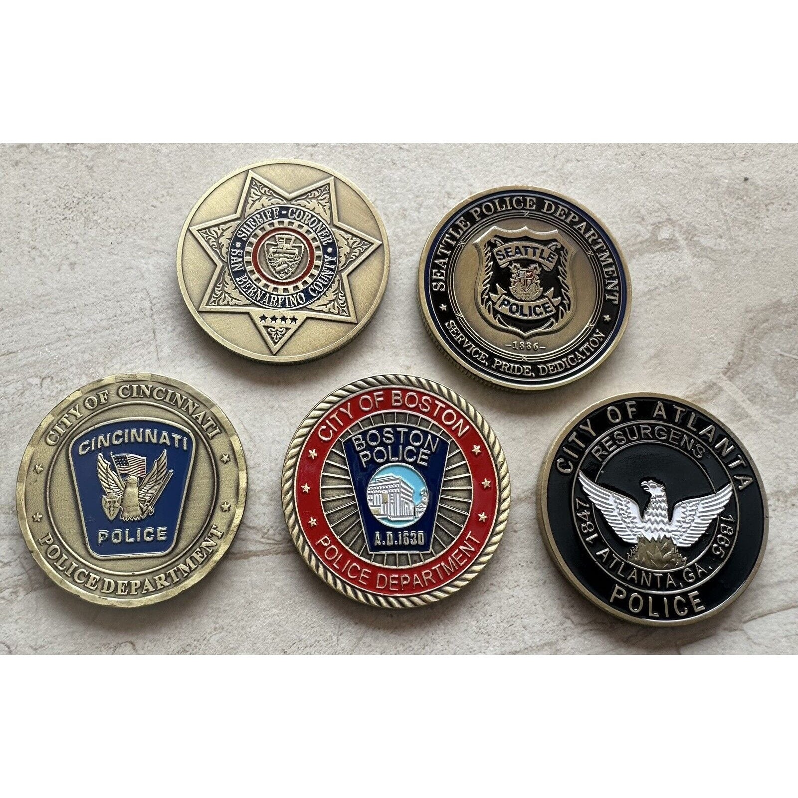 Lot Of 5 Police challenge coin. New. Fast Shipping