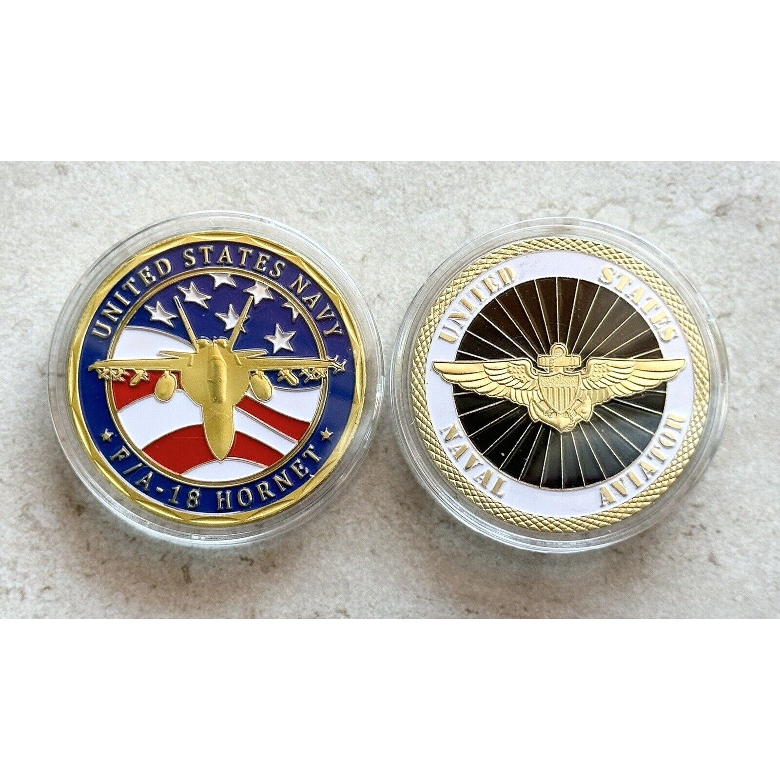 2 Pcs F/A-18 Hornet Challenge Coin USN US NAVY & TOP GUN Naval Aviator Navy Coin