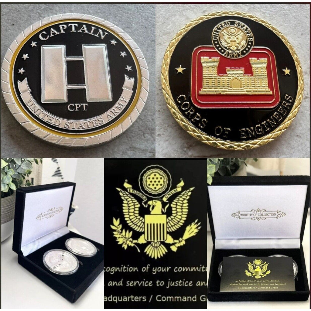 2pcs Army Rank Captain O-3 And CORPS OF ENGINEERS CHALLENGE COINS