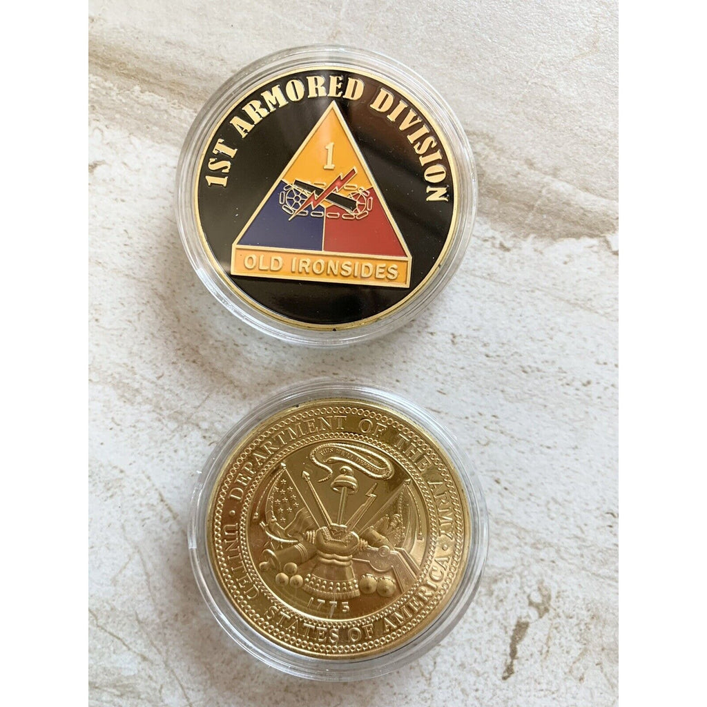 US ARMY 1st ARMORED DIVISION "OLD IRONSIDES" Coin W/Retirement Award