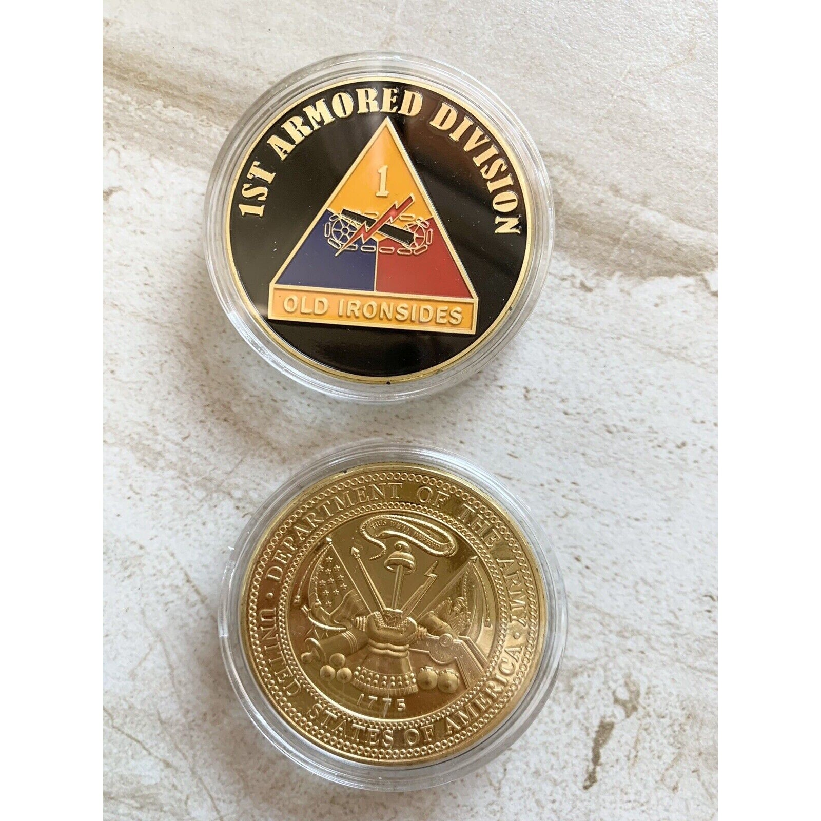 US ARMY 1st ARMORED DIVISION "OLD IRONSIDES" Coin W/Retirement Award