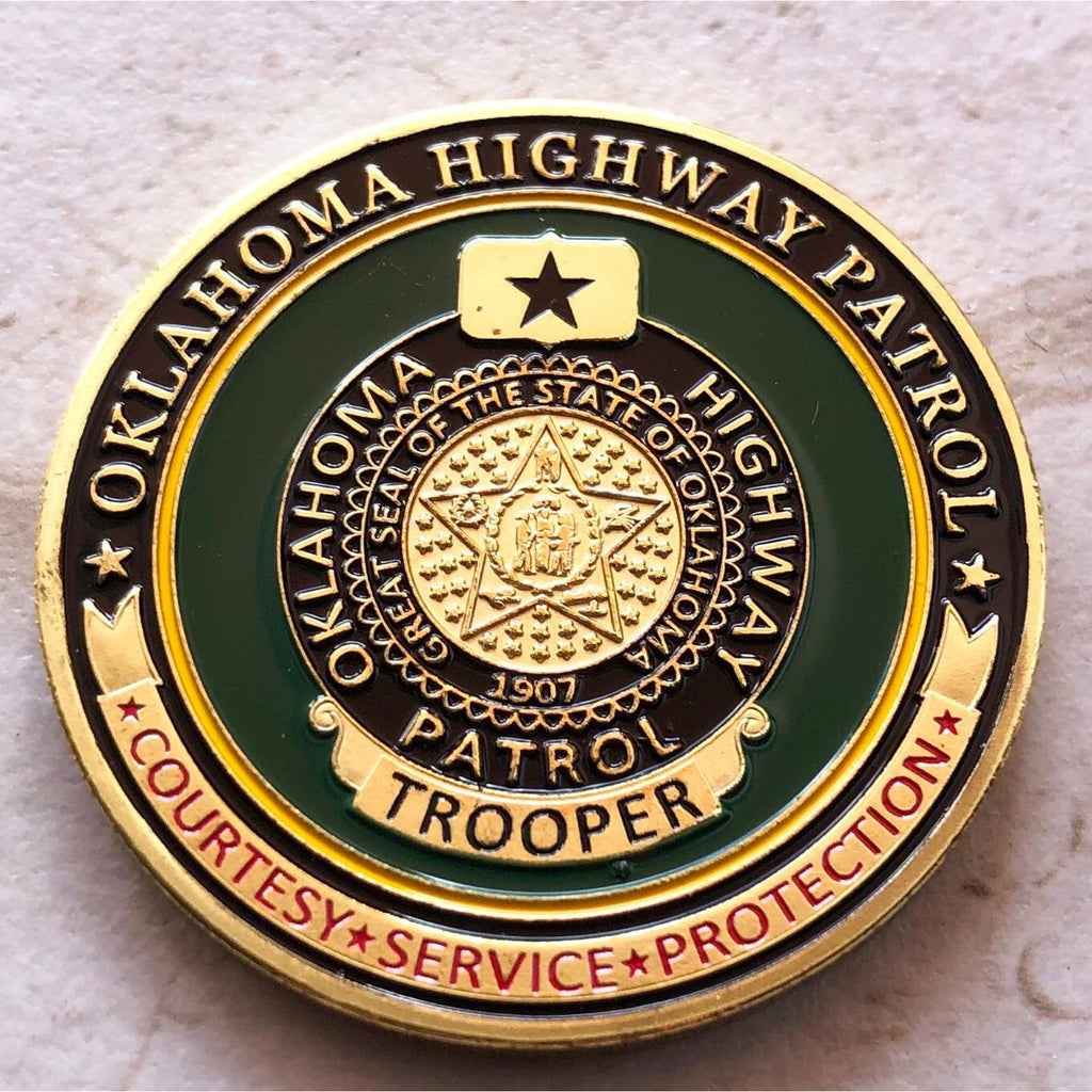 Oklahoma Highway Patrol Officer Badge Challenge Coin With Retirement Award