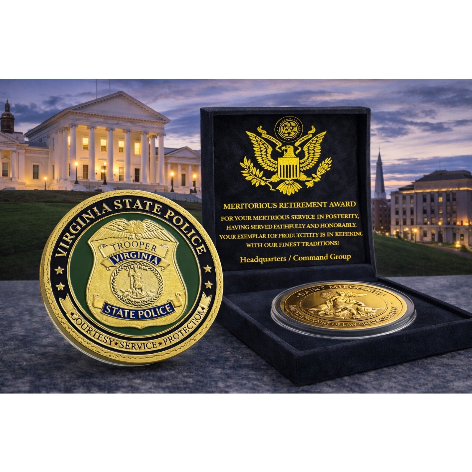 VIRGINIA STATE POLICE Challenge Coin w/ Retirement Award