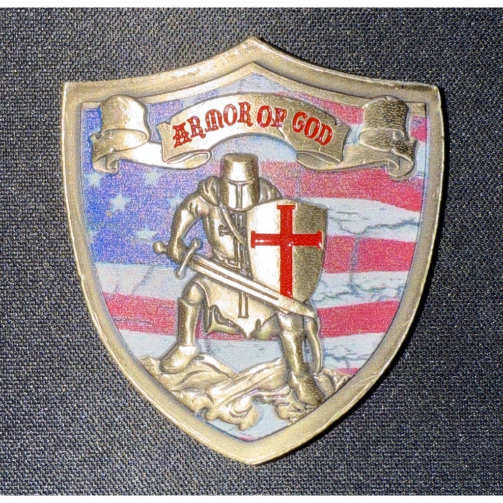 Armor of God Knights Templar Silver US Flag Christian Eph 6:10-18 Challenge Coin