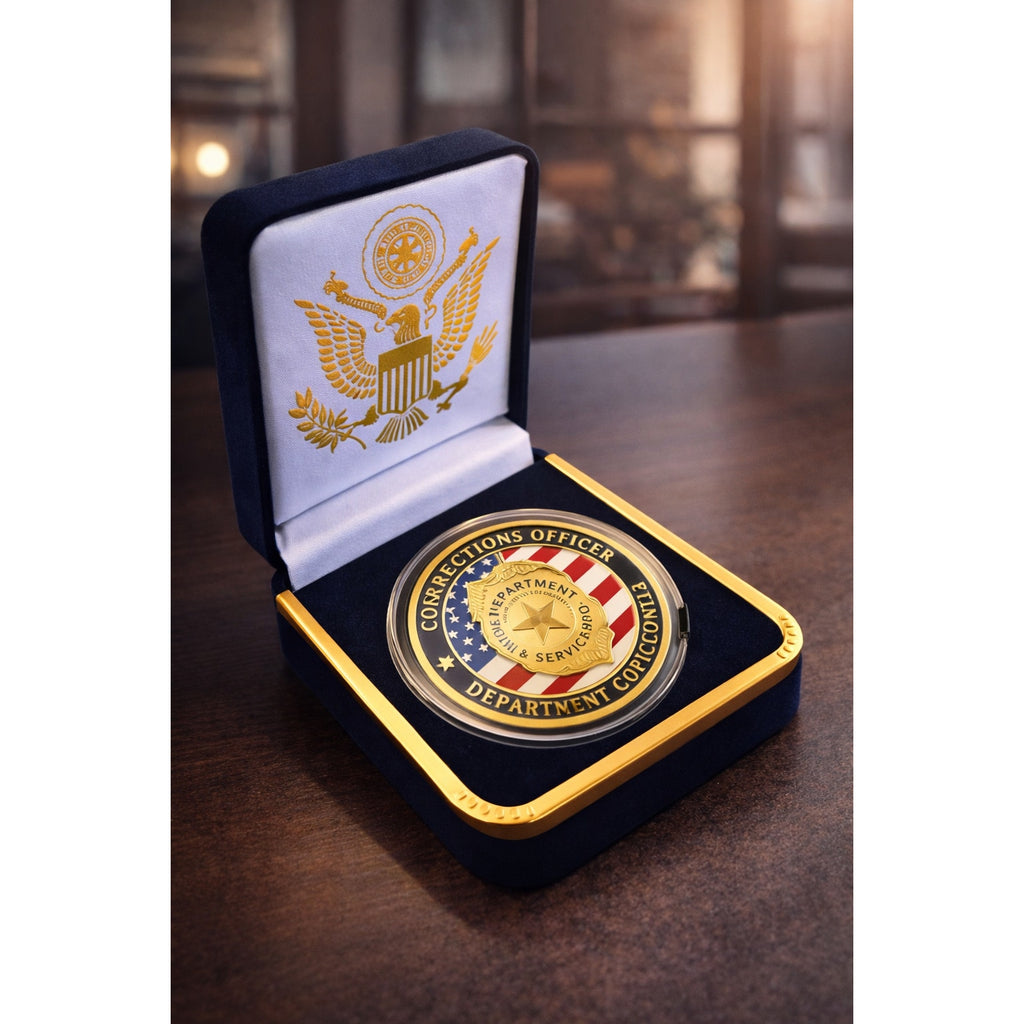 Department of Corrections Officer Challenge Coin With Blue Velvet Case M