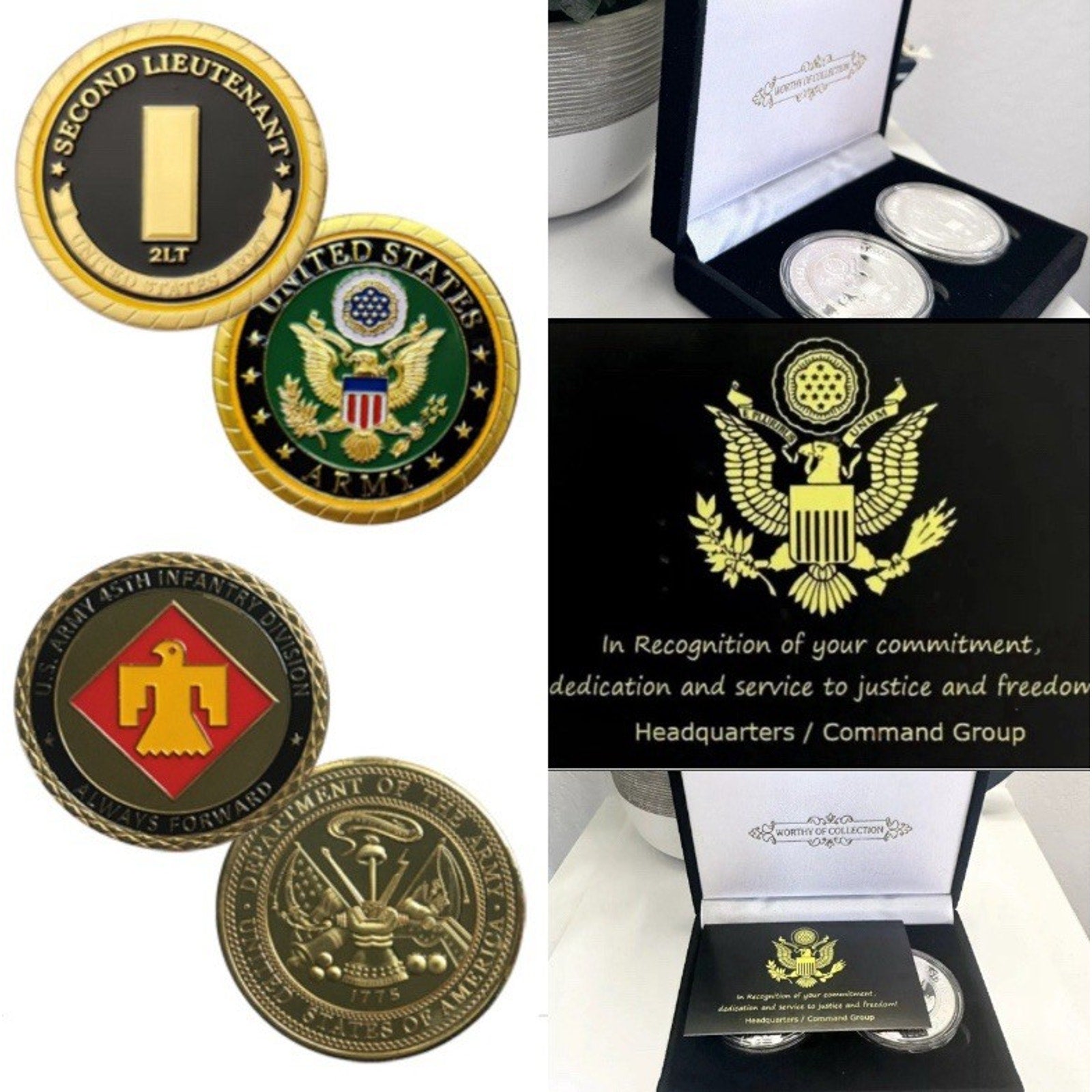2pcs Army Rank 2LT 2nd O-2 And Infantry Division Coin