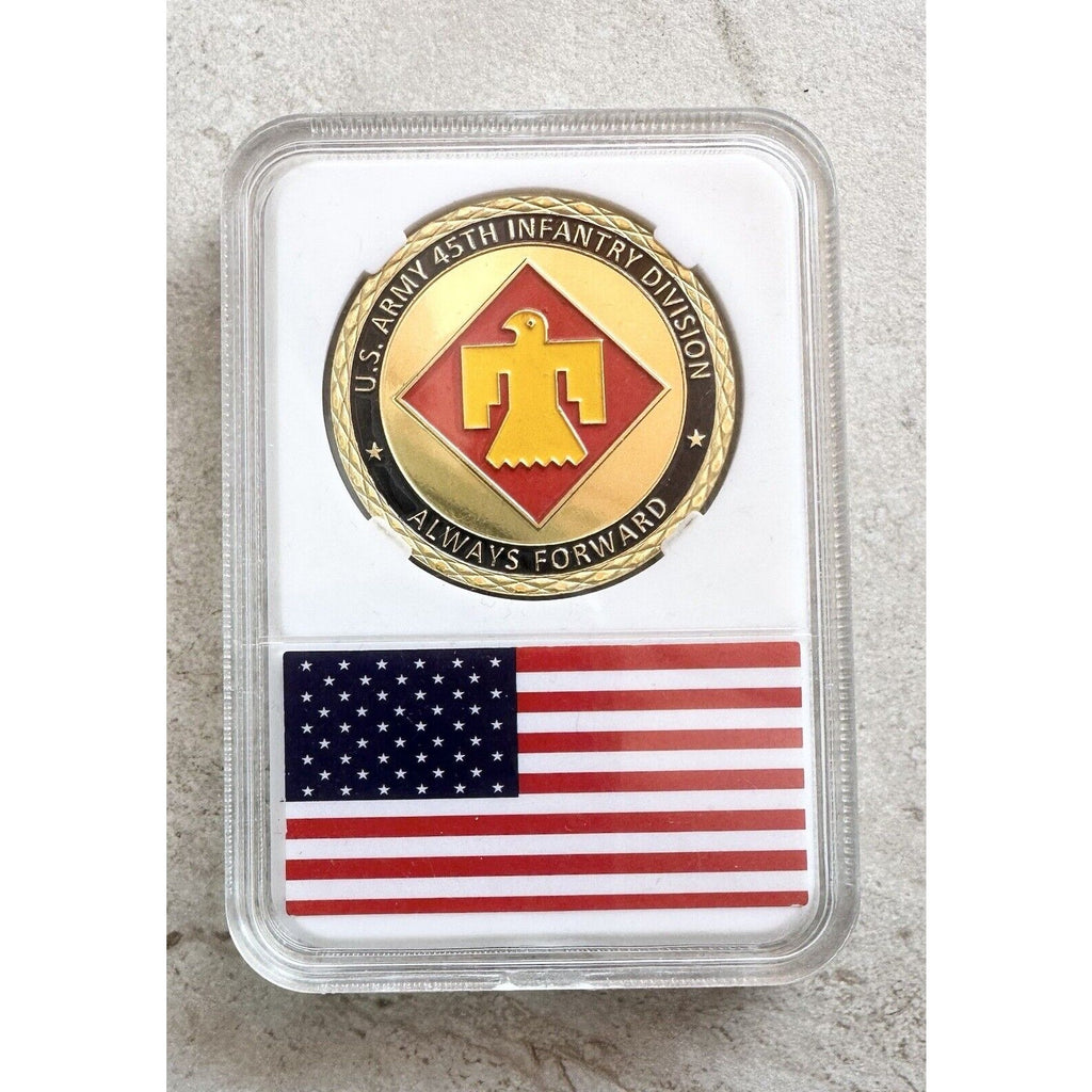 US ARMY 45th INFANTRY DIVISION Challenge Coin With American Flag Case