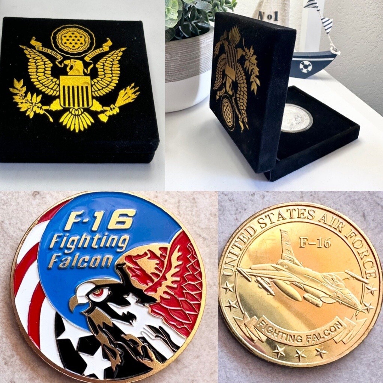 CHALLENGE COIN UNITED STATES AIR FORCE F-16 FIGHTING FALCON w/ Retirement Award