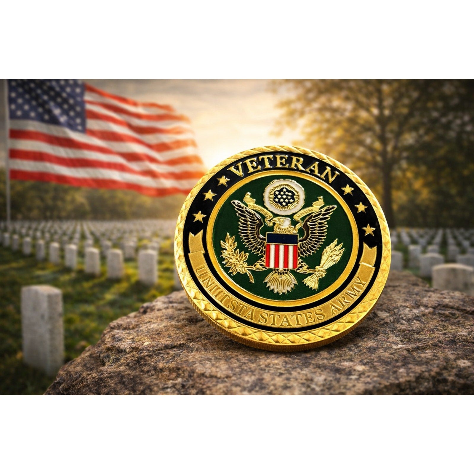 US Army Veteran Challenge Coin Gold. Perfect Gift! with Case ·USA FAST SHIPPING·