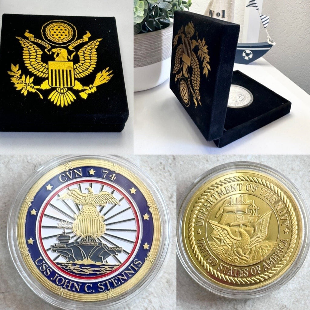 US NAVY USS JOHN C. STENNIS CVN-74 Challenge Coin w/ Retirement Award