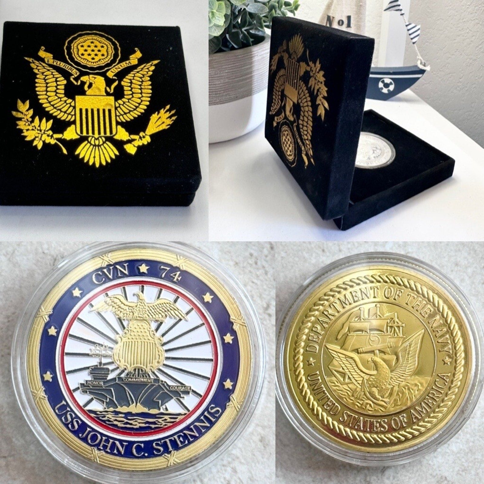 US NAVY USS JOHN C. STENNIS CVN-74 Challenge Coin w/ Retirement Award