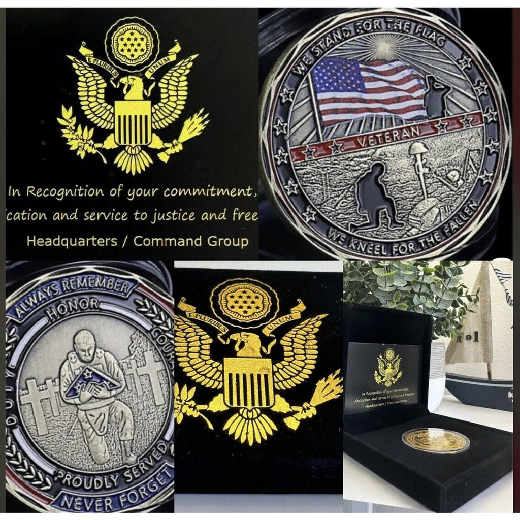 US Military Veteran Stand for the Flag Kneel for the Fallen Challenge Coin USA