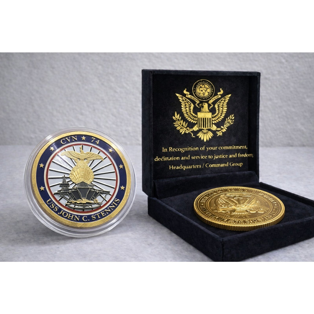 US NAVY USS JOHN C. STENNIS CVN-74 Challenge Coin w/ Achievement Award