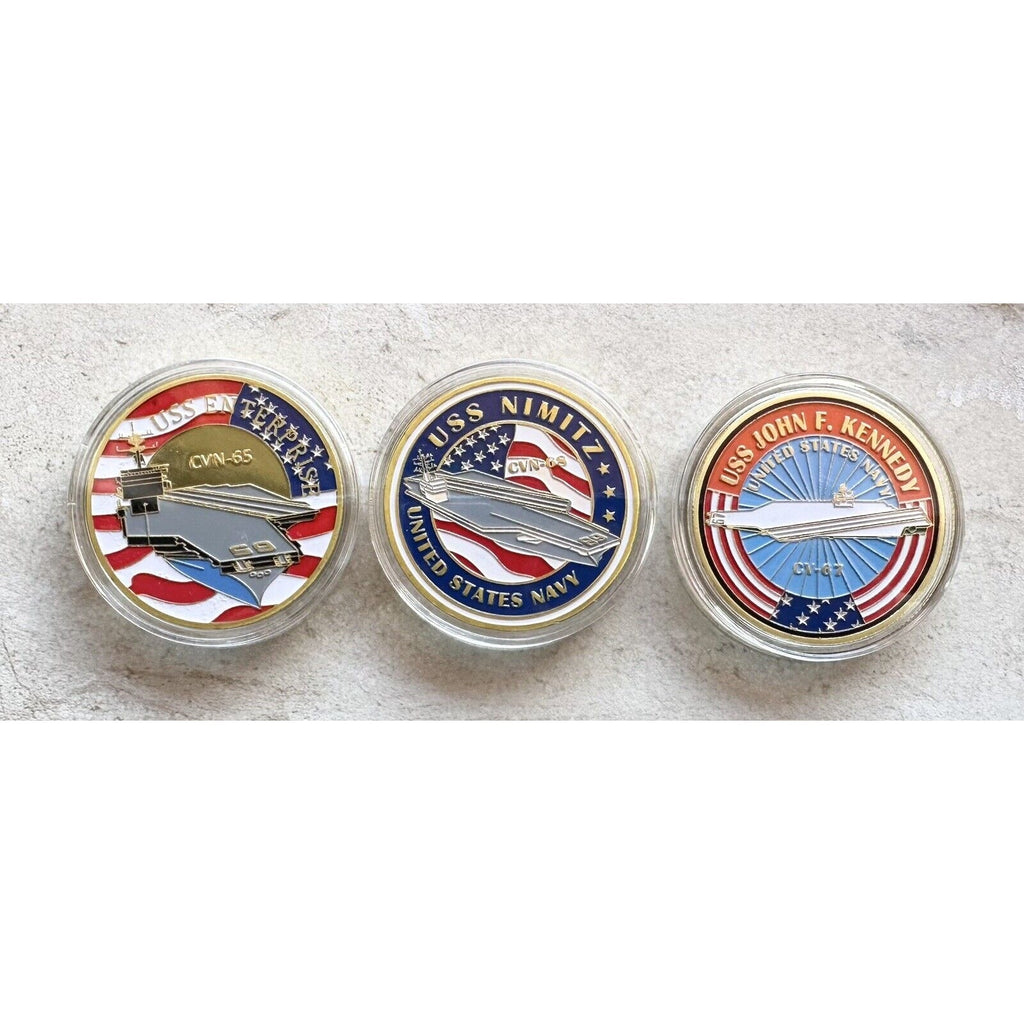 3 Pcs US NAVY USS Enterprise CV-61, Nimitz CV-68, John F. Kennedy CV-67 Coin