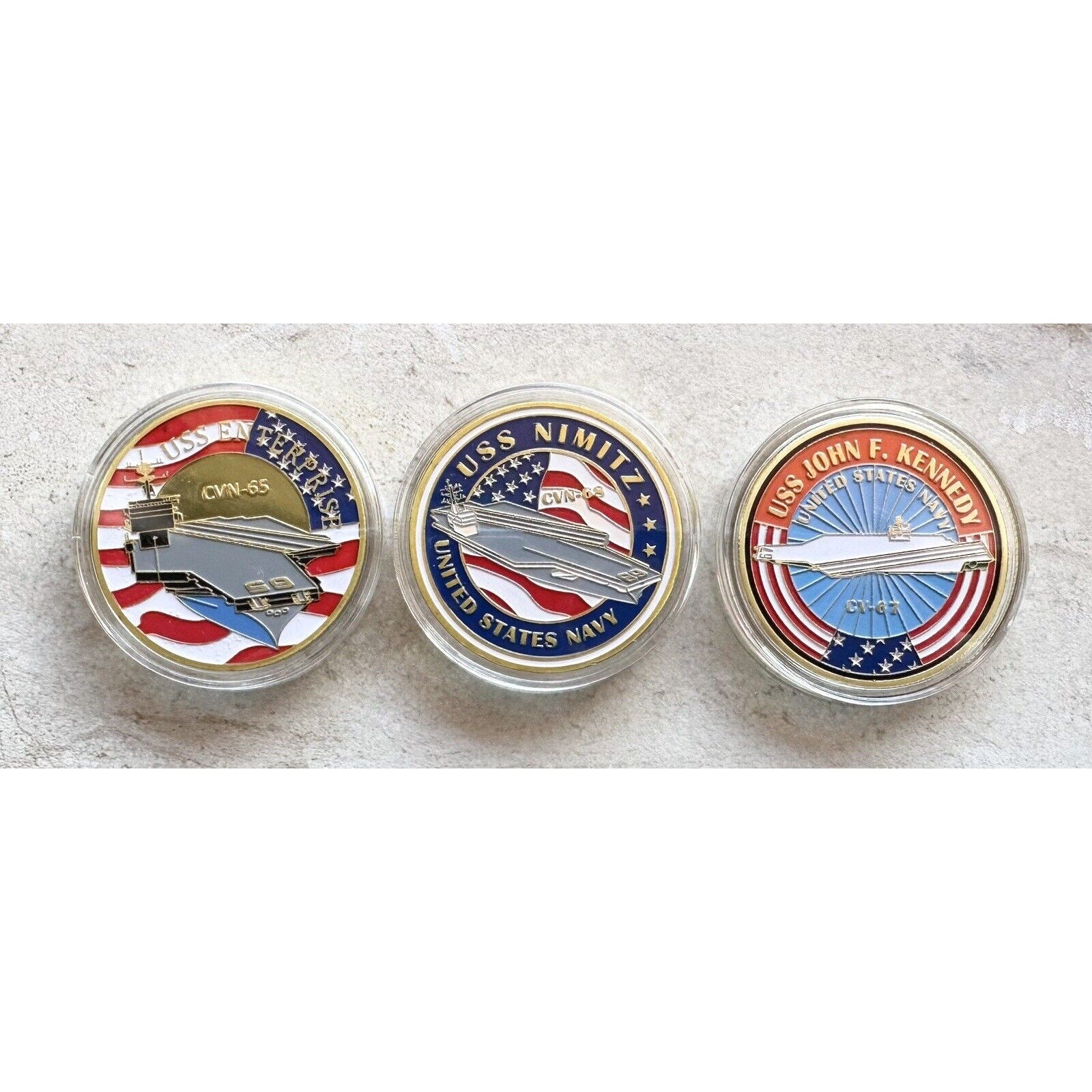 3 Pcs US NAVY USS Enterprise CV-61, Nimitz CV-68, John F. Kennedy CV-67 Coin