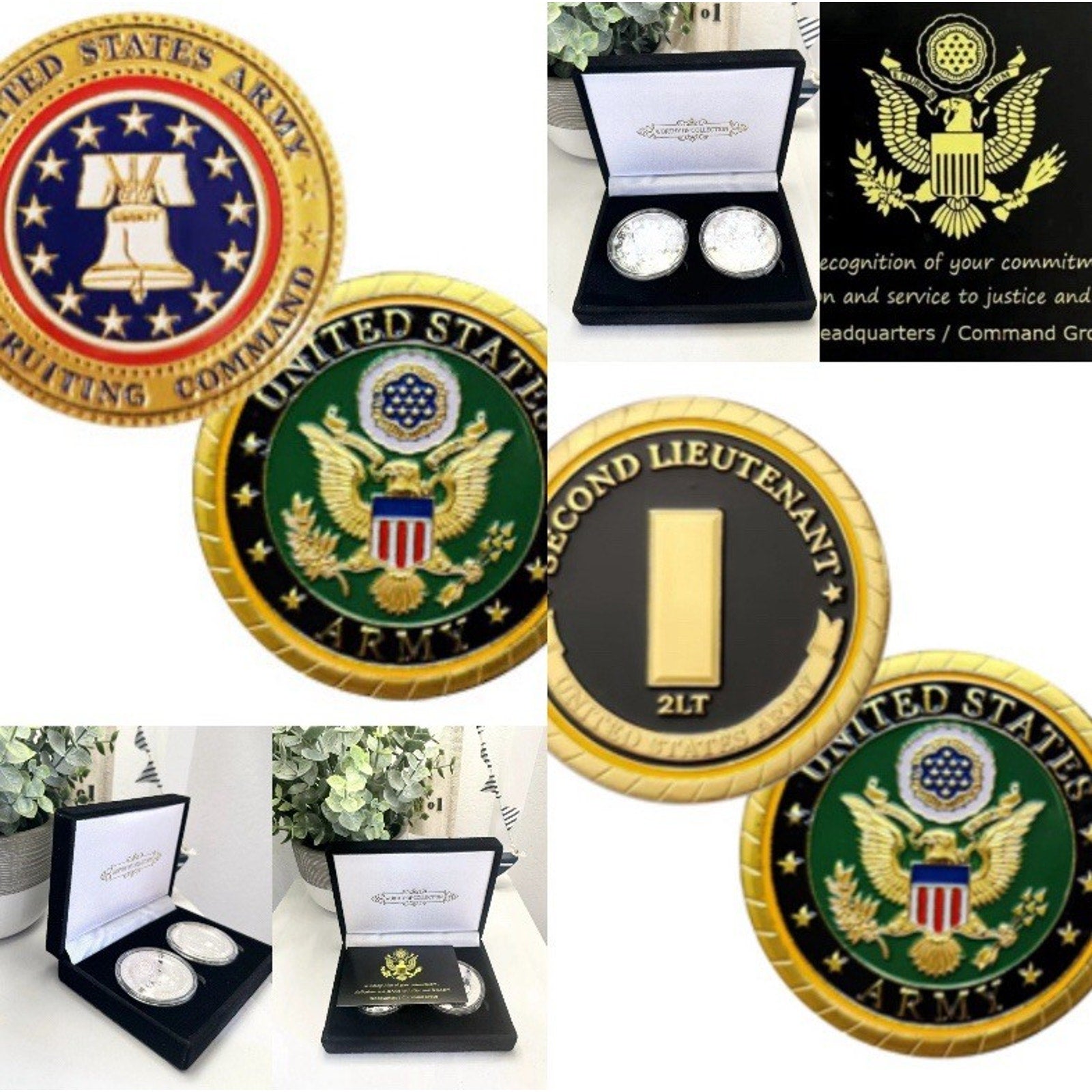 2pcs Army Rank 2LT 2nd O-2 And Recruiting Command Coin