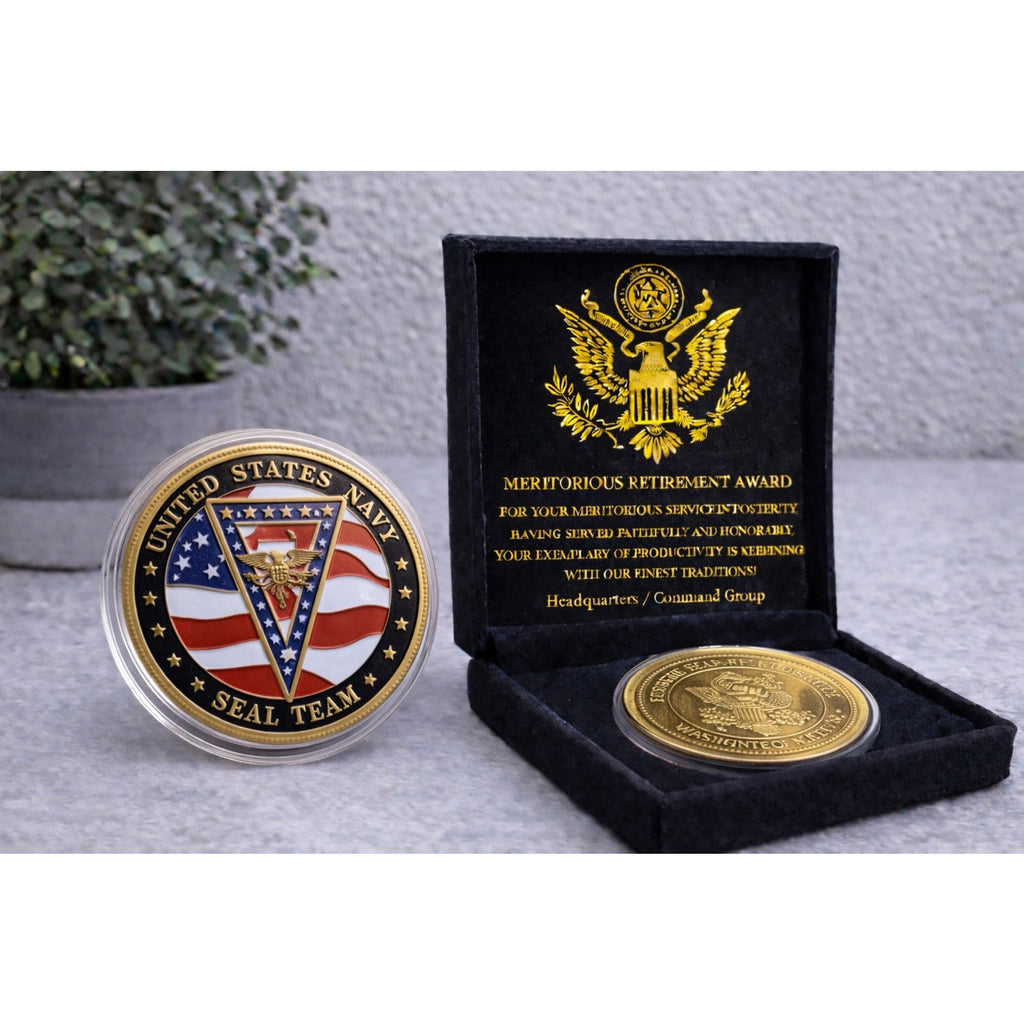 US NAVY SEAL TEAM SEVEN with velvet Presentation case w/ Retirement Award
