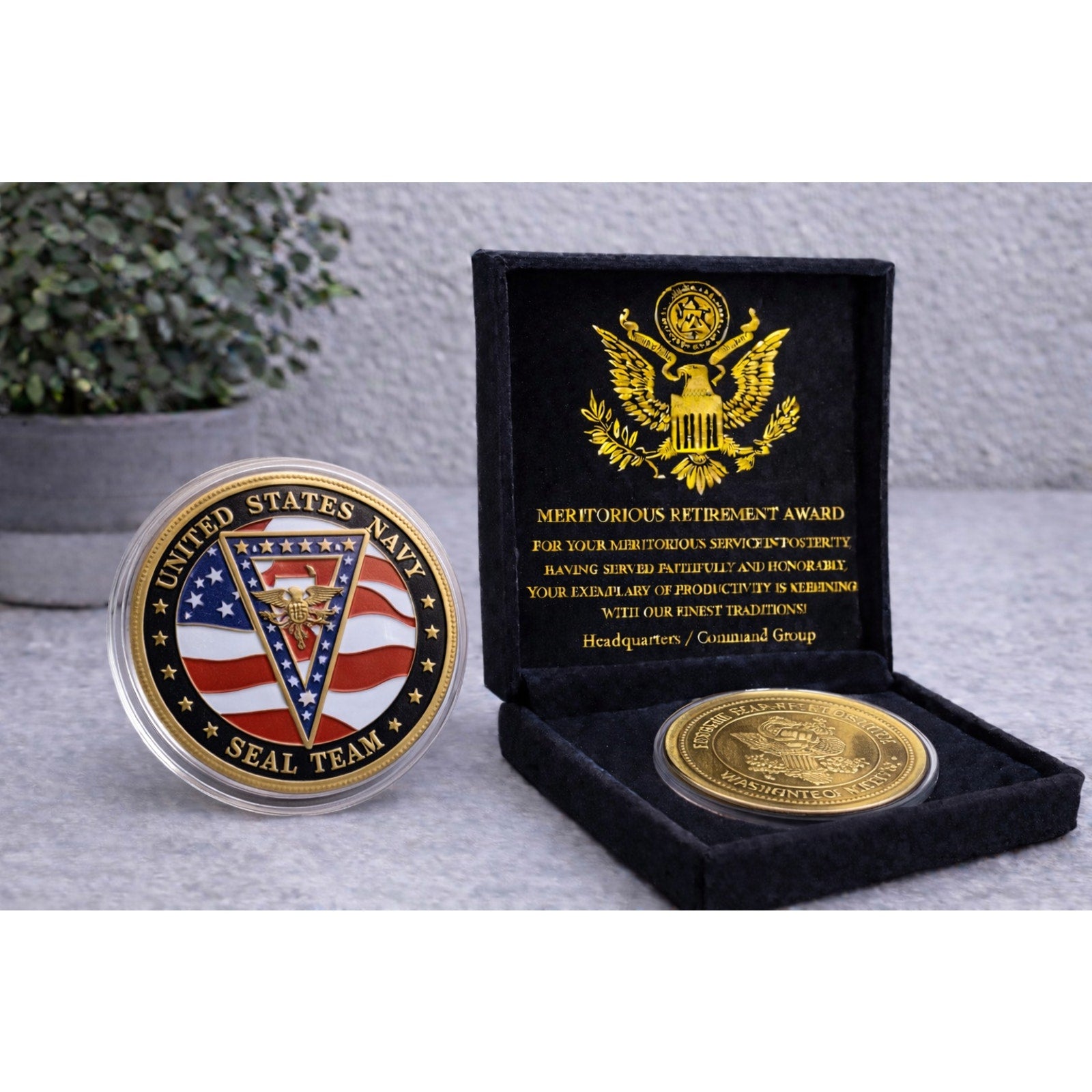 US NAVY SEAL TEAM SEVEN with velvet Presentation case w/ Retirement Award