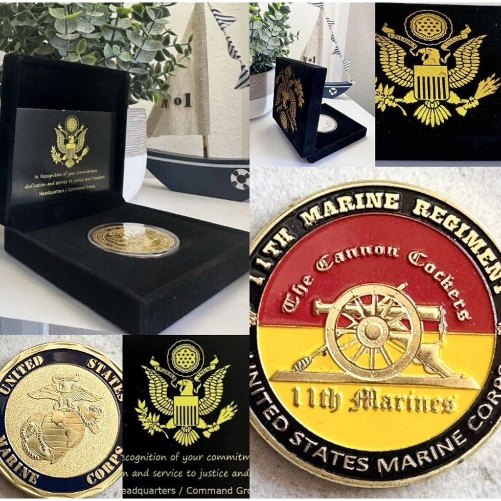 US MARINE CORPS - 11th MARINE REGIMENT Coin With Retirement Award