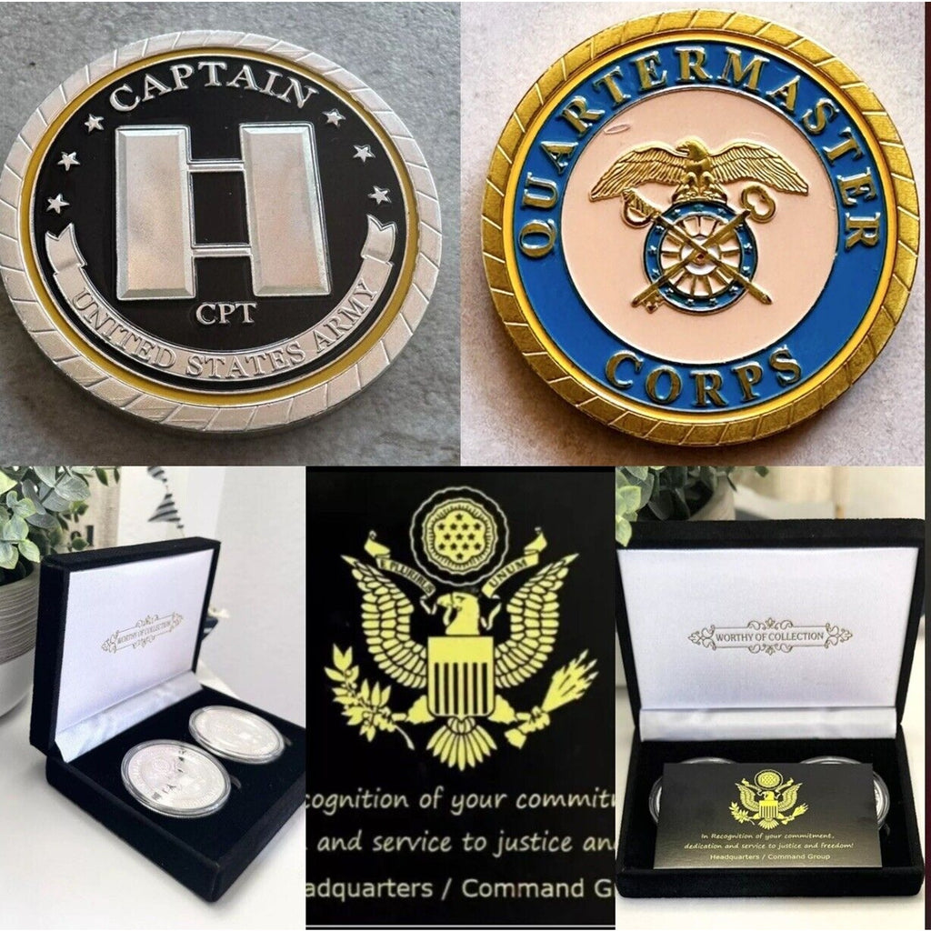 2pcs Army Rank Captain O-3 And New US QUARTERMASTER CORPS CHALLENGE COIN