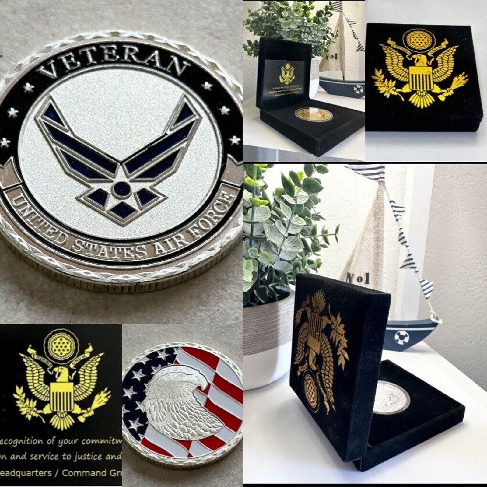 NEW USAF U.S. Air Force Veteran with eagle and flag Challenge Coin With Case