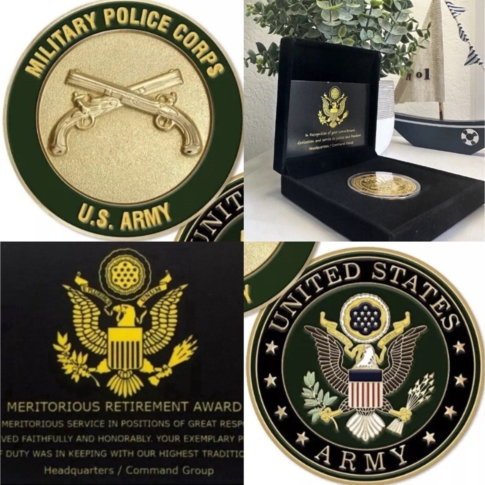 US Army MP Military Police Corps Challenge Coin With Retirement Award