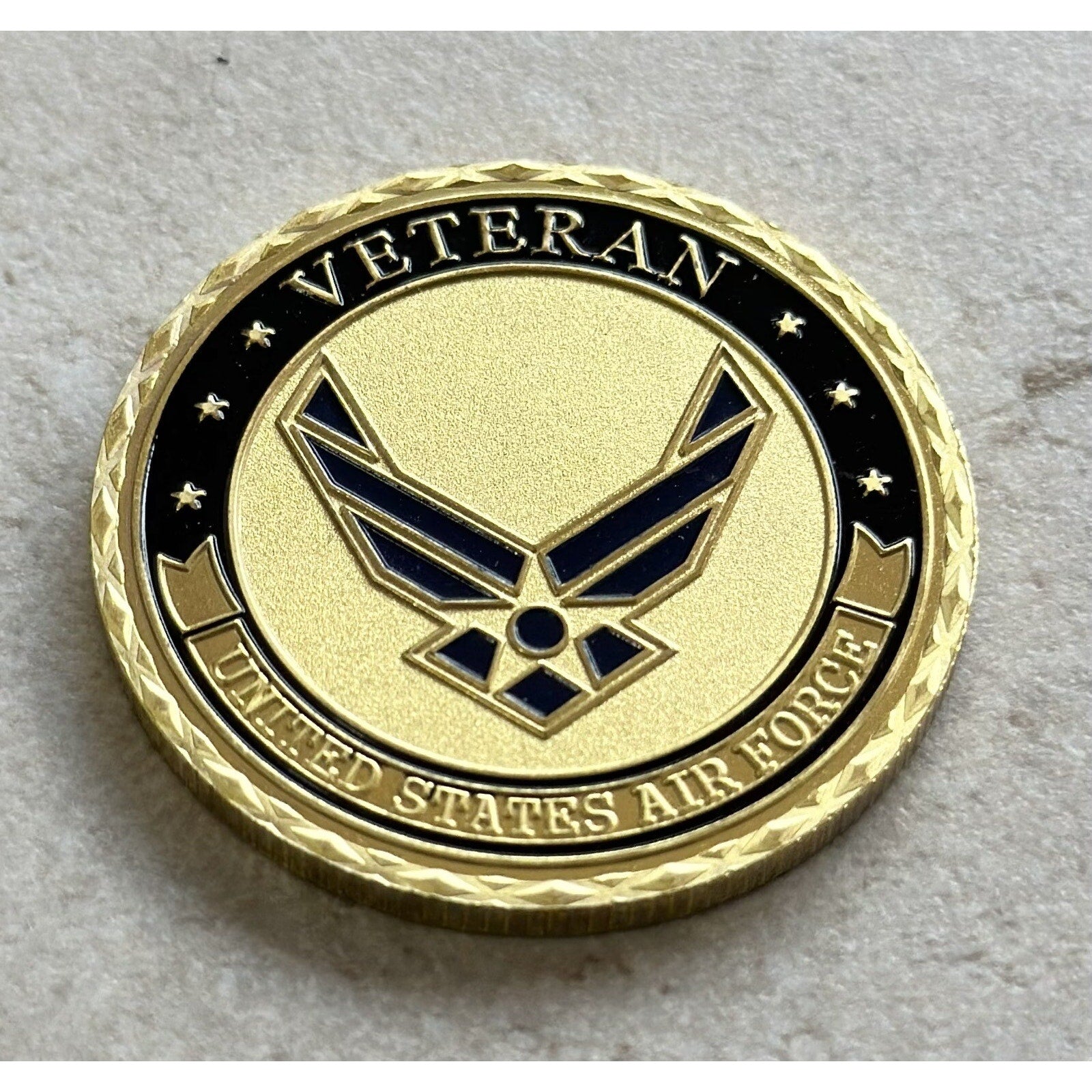 USAF Air Force Veteran with eagle and flag Challenge Coin w/ Retirement Award