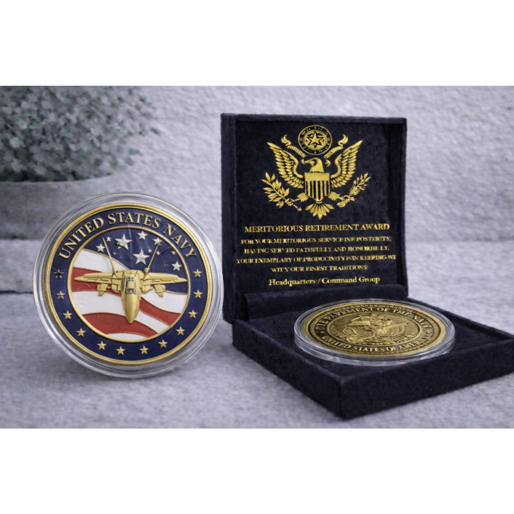 F/A-18 Hornet Challenge Coin USN US NAVY w/ Retirement Award