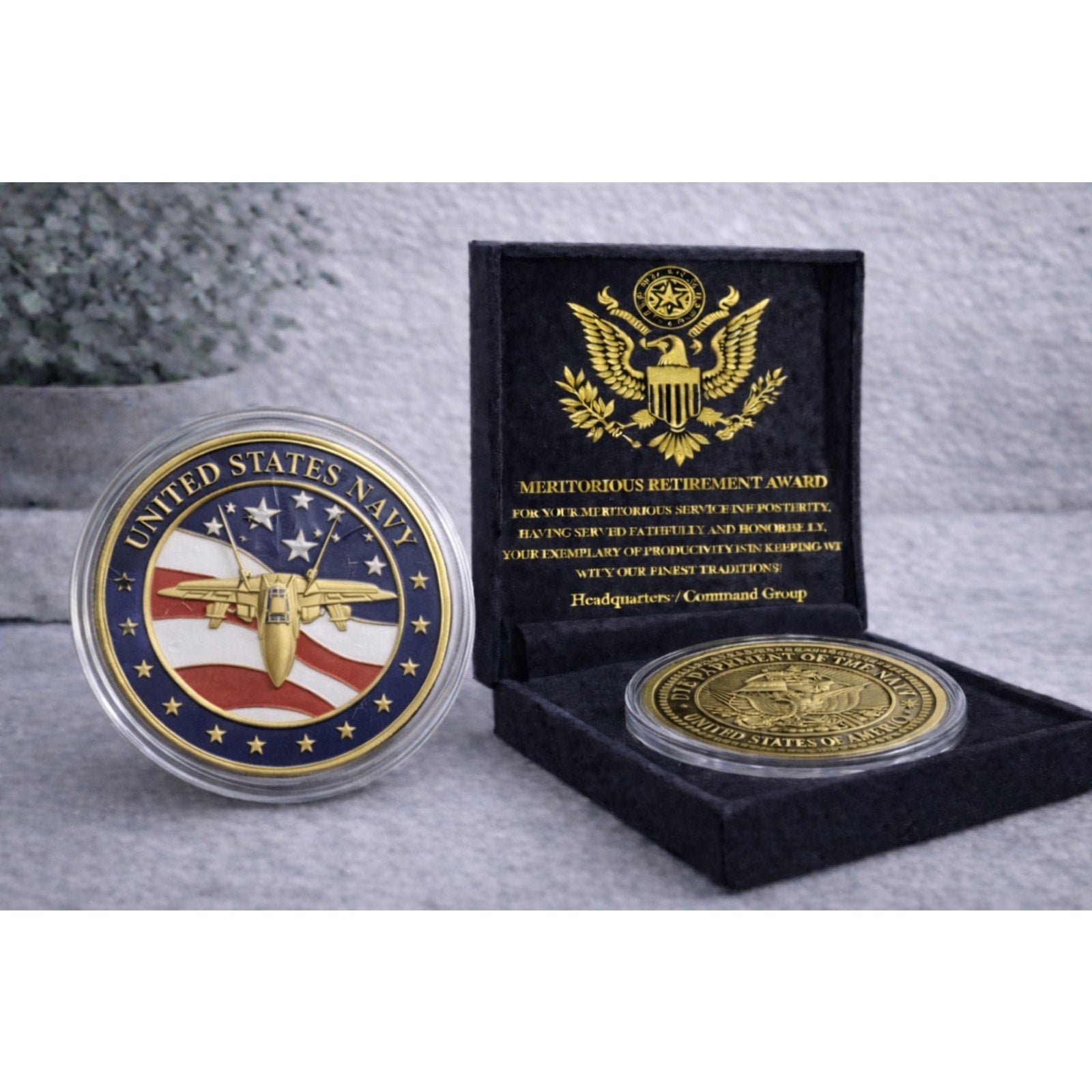 F/A-18 Hornet Challenge Coin USN US NAVY w/ Retirement Award