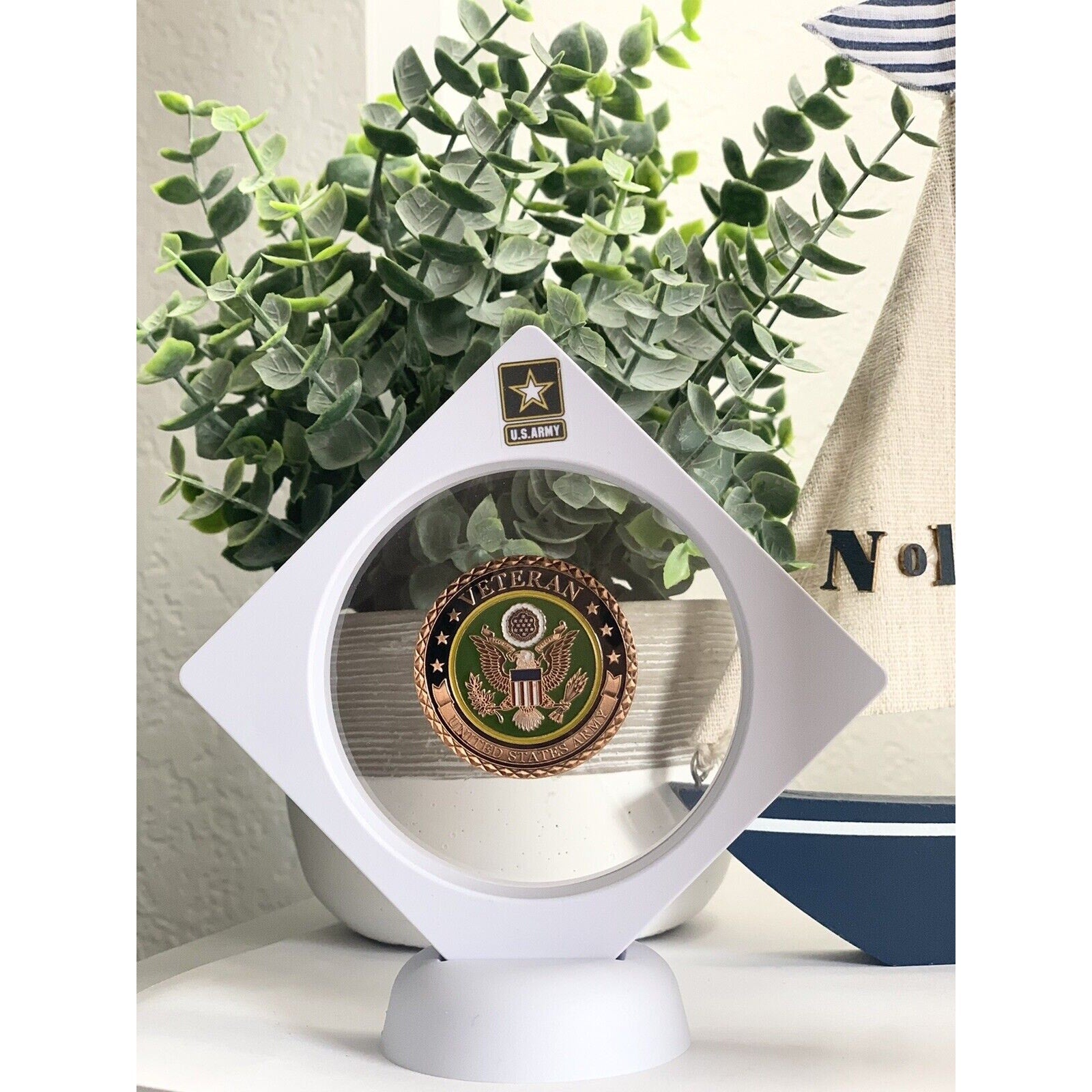 US Army Veteran Challenge Coin Copper Come With 3D Display Case