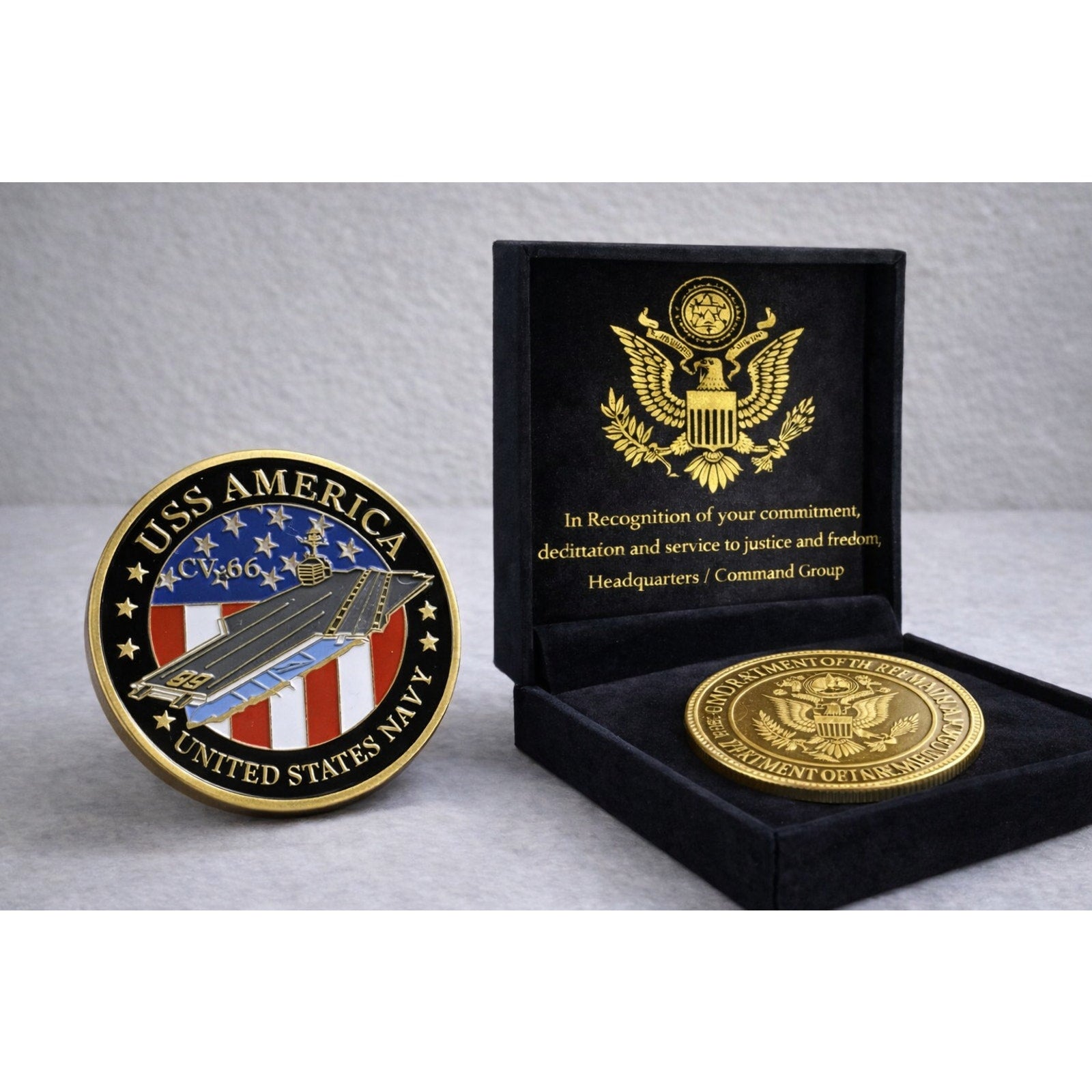 US NAVY - Naval Aircraft Carrier USS AMERICA CV-66 w/ Achievement Award