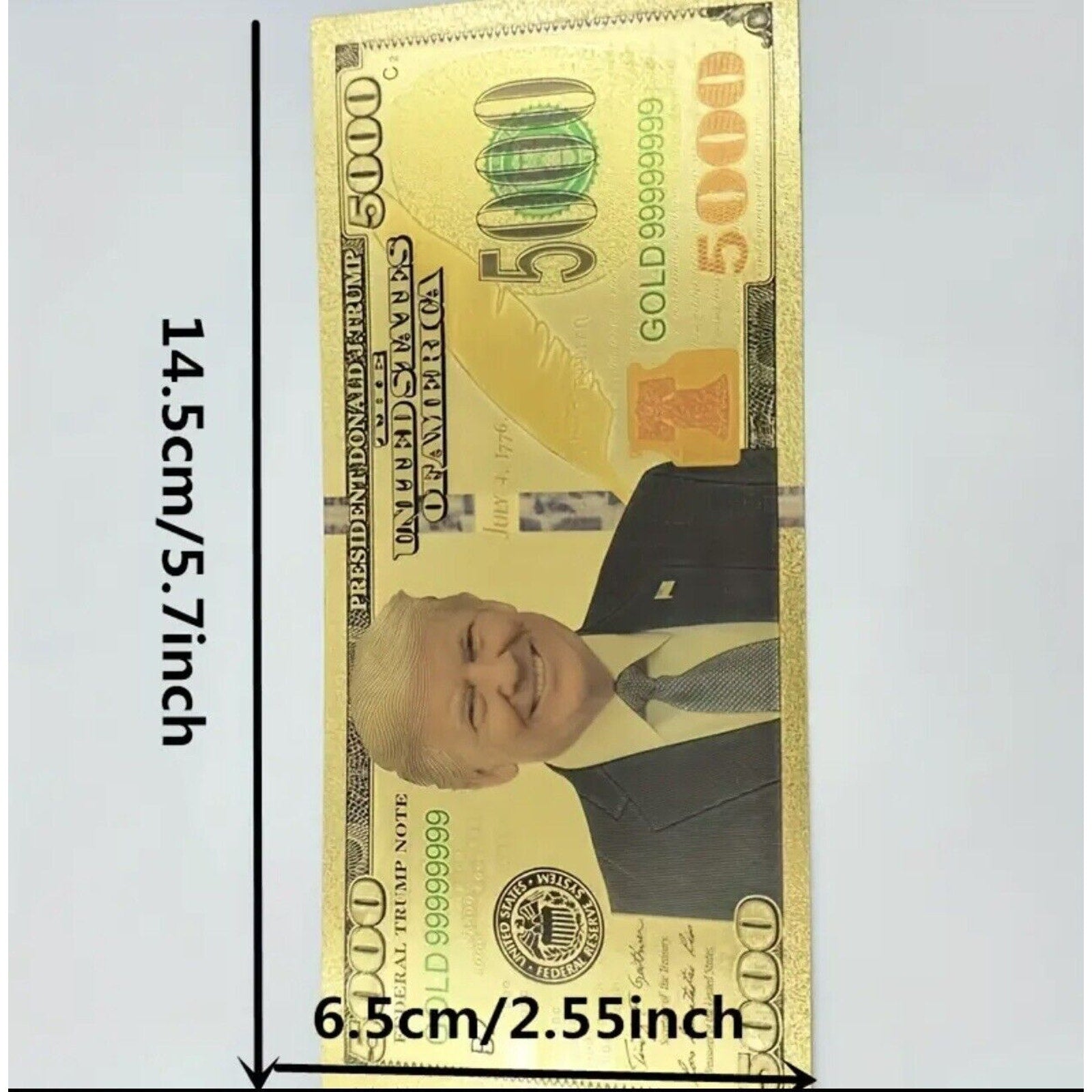 President Donald Trump Colorized $5000 Dollar Bill Gold Foil Banknote