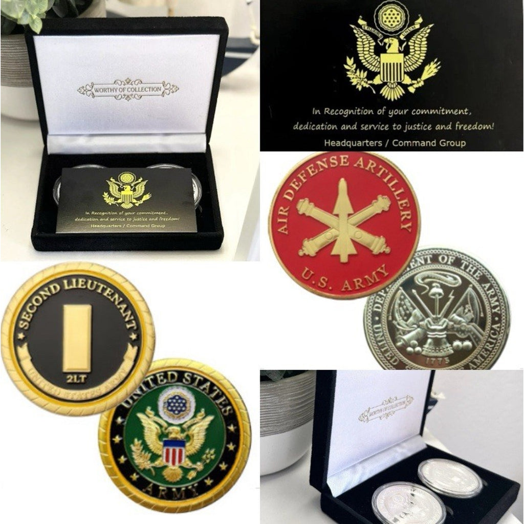 2pcs Army Rank 2LT 2nd O-2 And Air Defense Artillery Coin