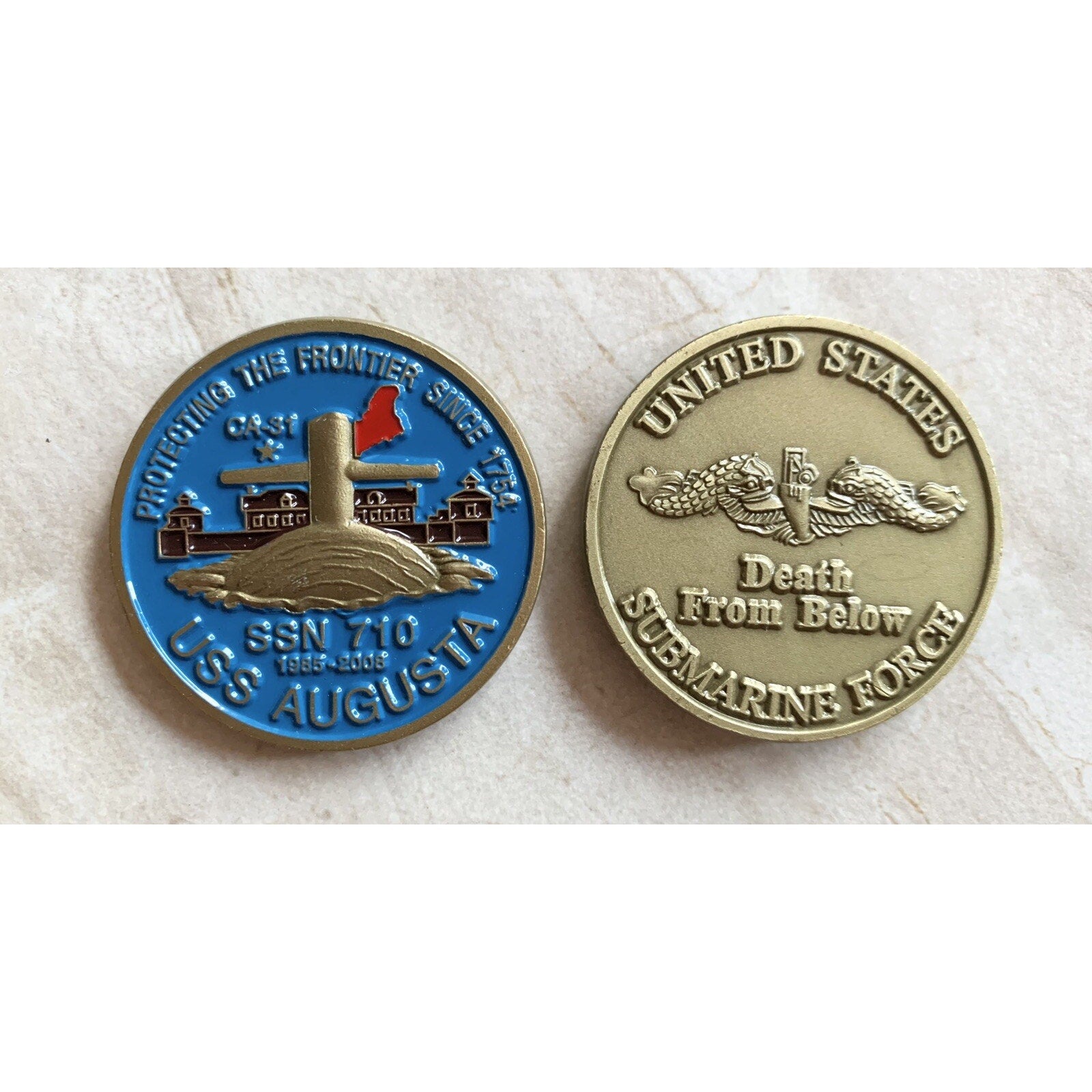 USS Augusta SSN 710 Submarine Challenge Coin USN w/ Retirement Award