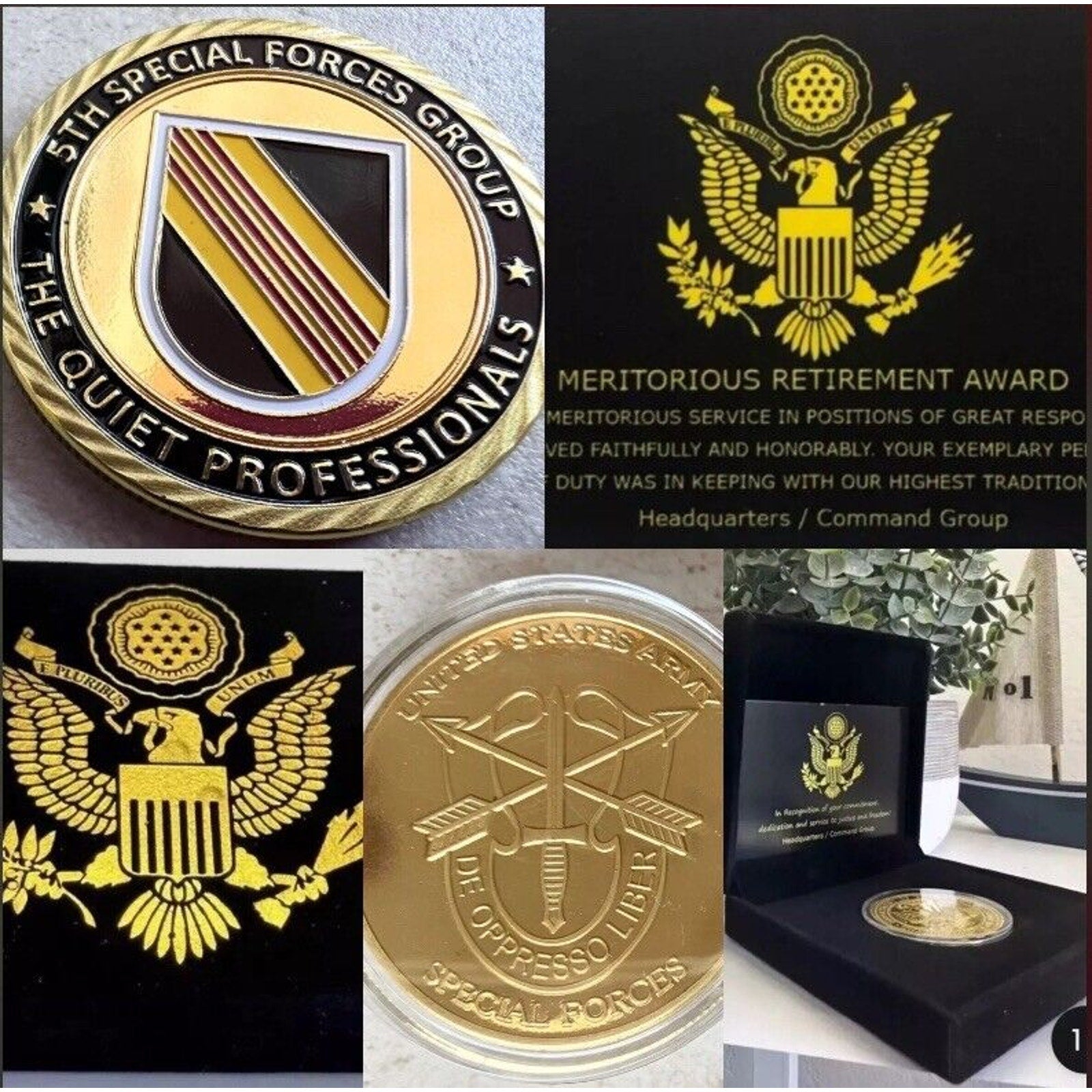 U S ARMY 5th SPECIAL FORCES GROUP (Airborne) Challenge Coin Retirement Award