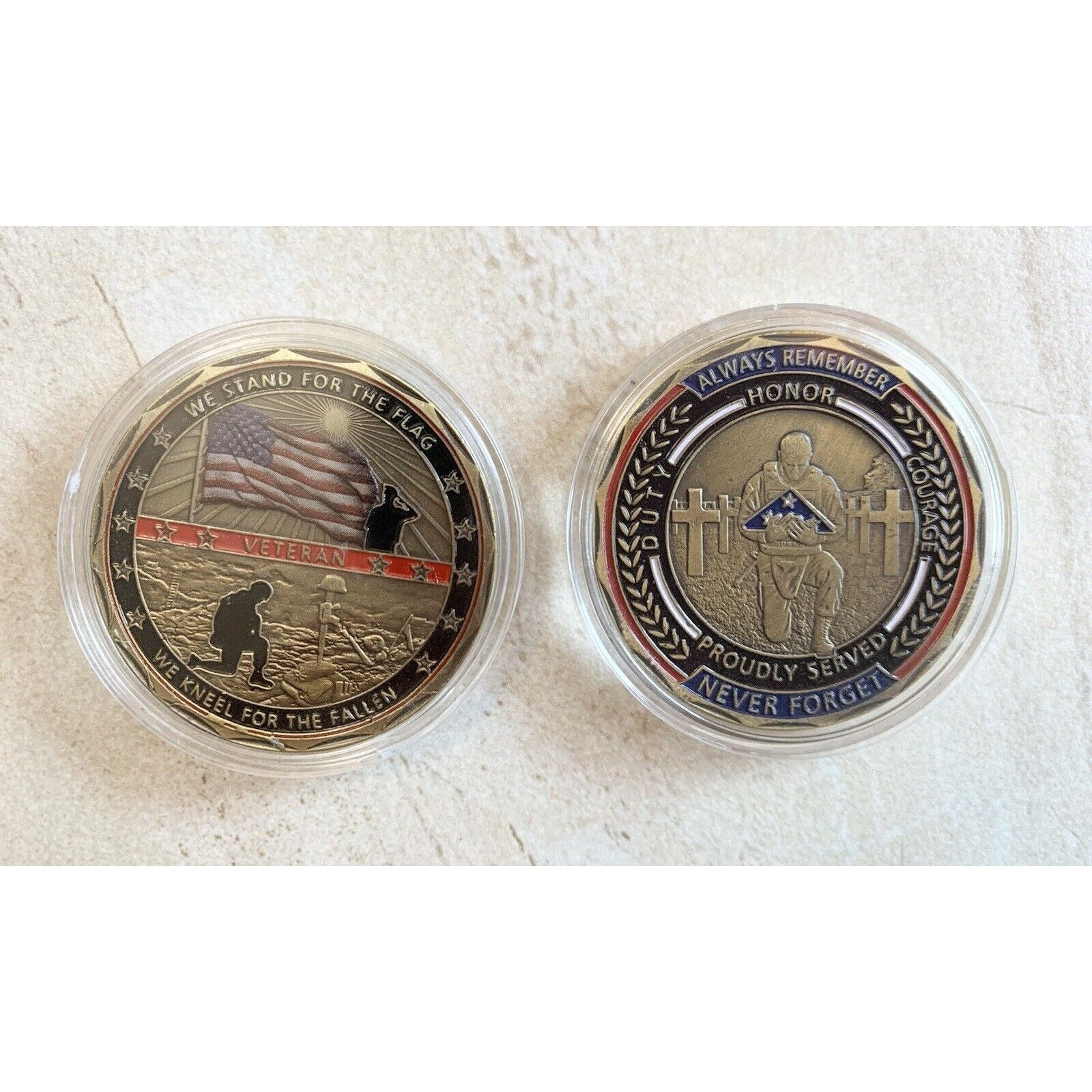 Military Veteran Challenge Coin United States We Stand for The Flag We Kneel