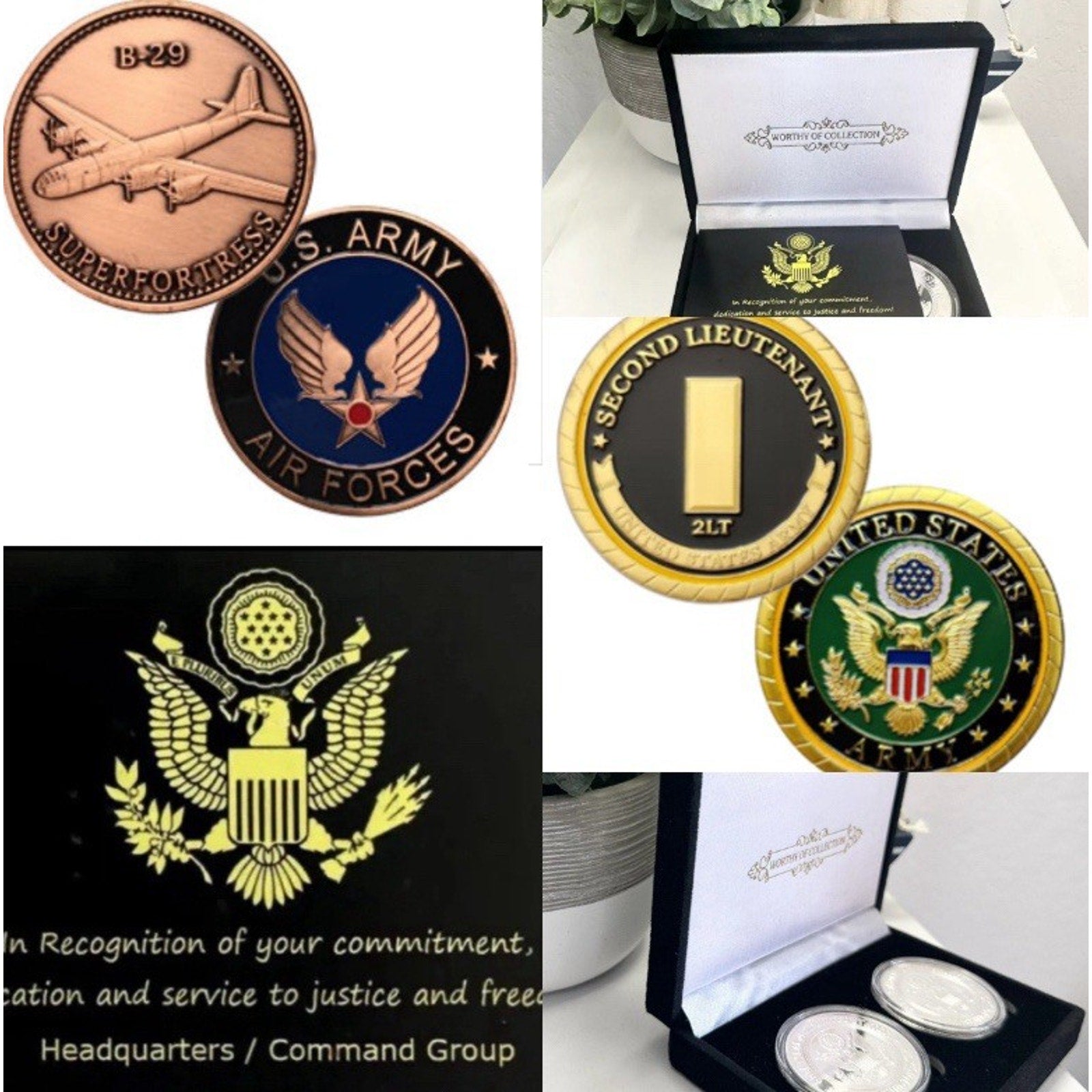 2pcs Army Rank 2LT 2nd O-2 And B-29 Airplane Coin
