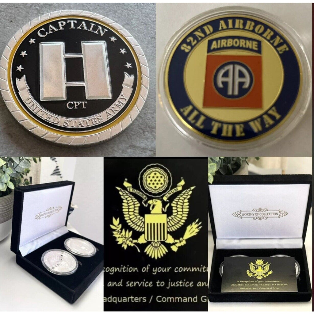 Army Rank Captain O-3 And 82nd U.S Airborne CHALLENGE COIN 2psc