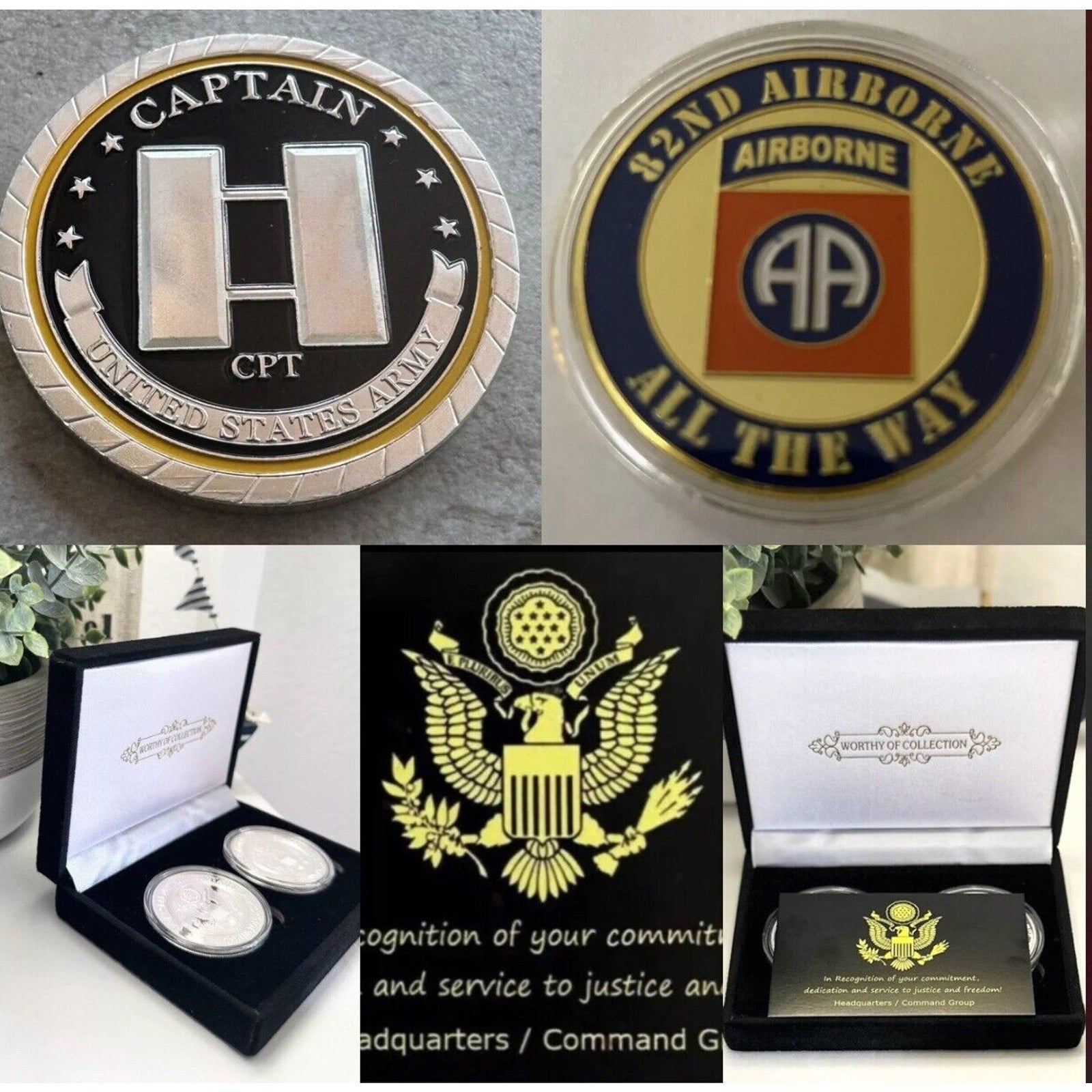 Army Rank Captain O-3 And 82nd U.S Airborne CHALLENGE COIN 2psc