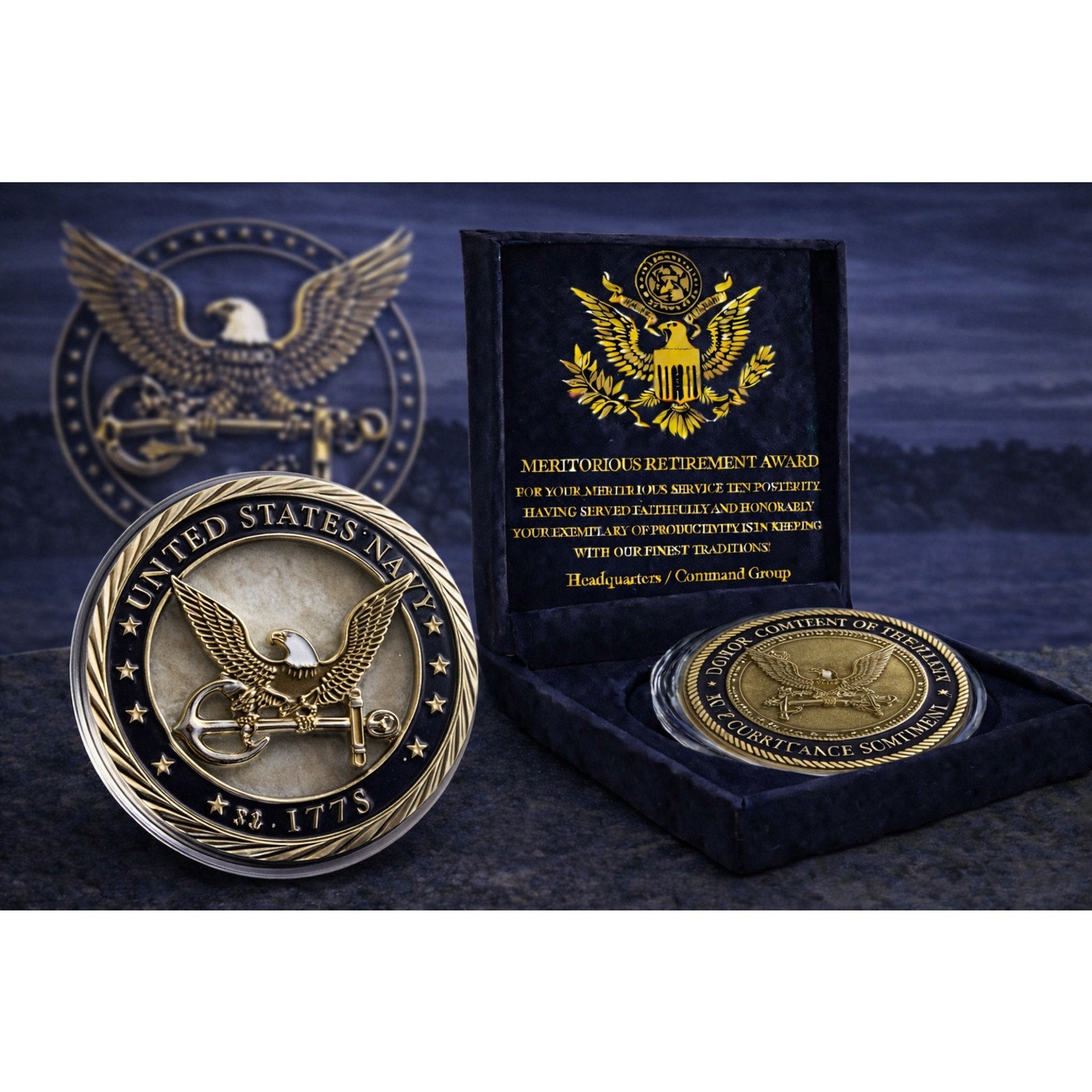 Challenge Coin U.S. NAVY EAGLE CUT OUT CHALLENGE COIN w/ Retirement Award