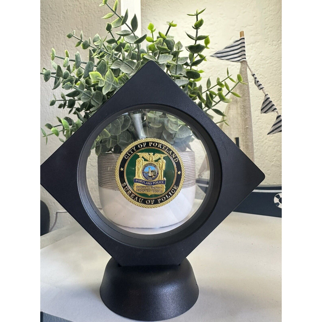 City of Portland Police Dept Challenge Coin With Display Case