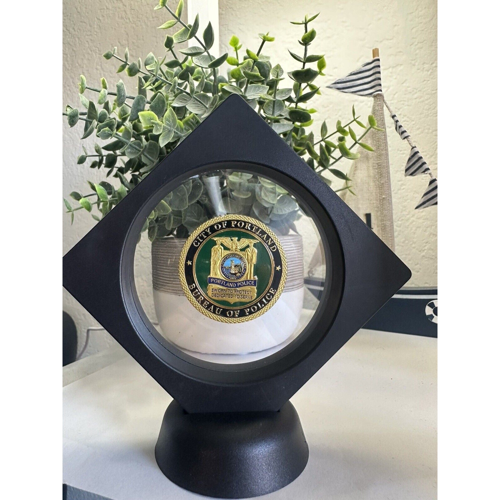 City of Portland Police Dept Challenge Coin With Display Case