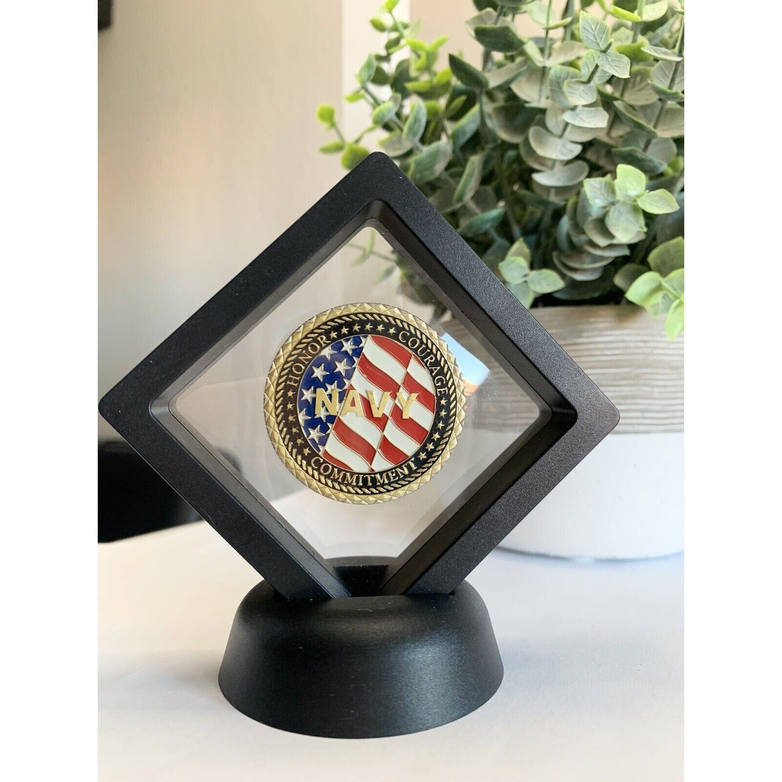 U.S. Navy Veteran Non Sibi Sed Patriae Challenge Coin With 3D Display Case