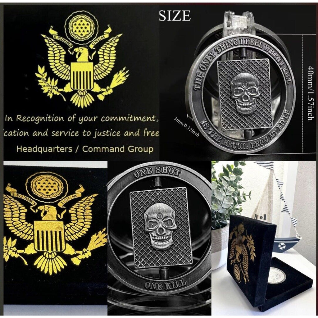 Sniper One Shot One Kill Skull Spinner Military Challenge Coin USA Army