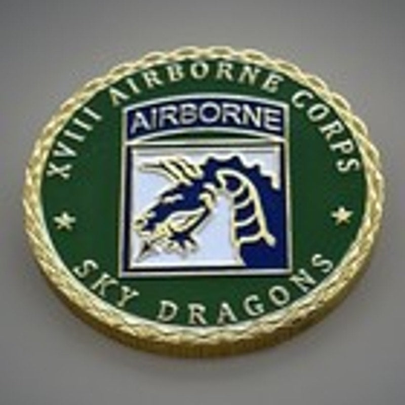 US ARMY XVIII 18TH AIRBORNE CORPS SKY DRAGONS CHALLENGE COIN RETIREMENT AWARD