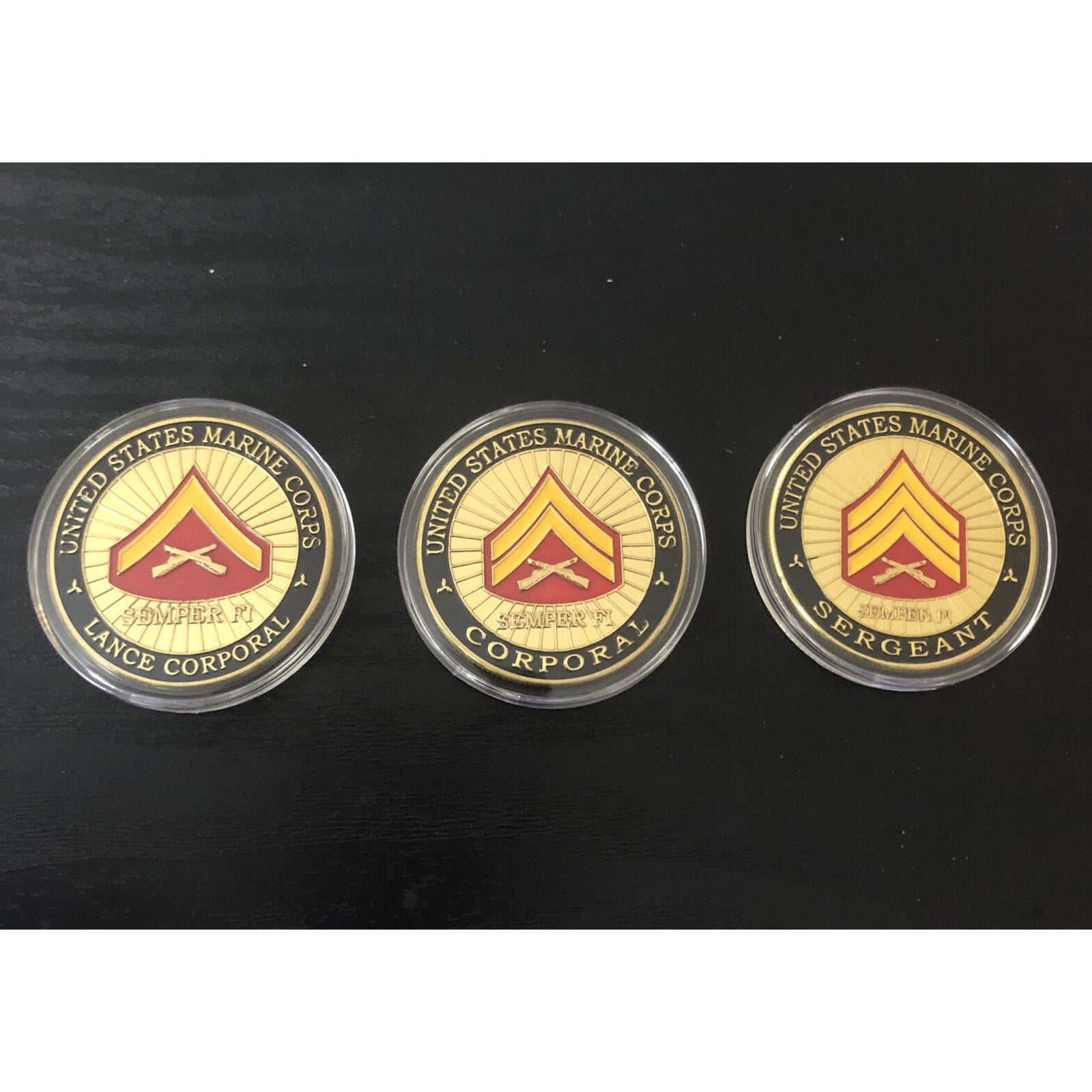 3 PCs USMC RANK Lance Corporal Sergeant SSG challenge Coin Marines US