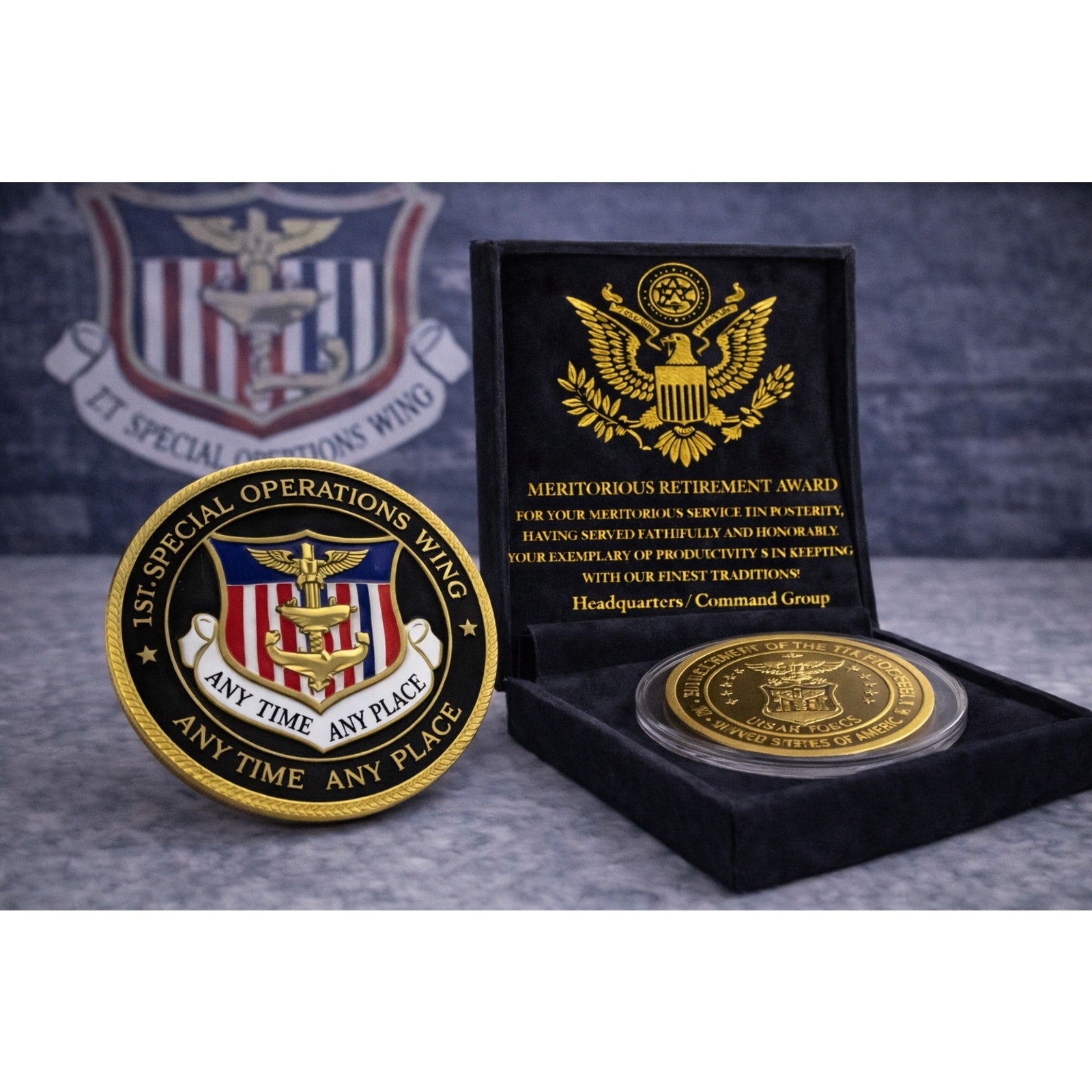 AIR FORCE 1st SPECIAL OPERATIONS WING Challenge Coin USA F w/ Retirement Award